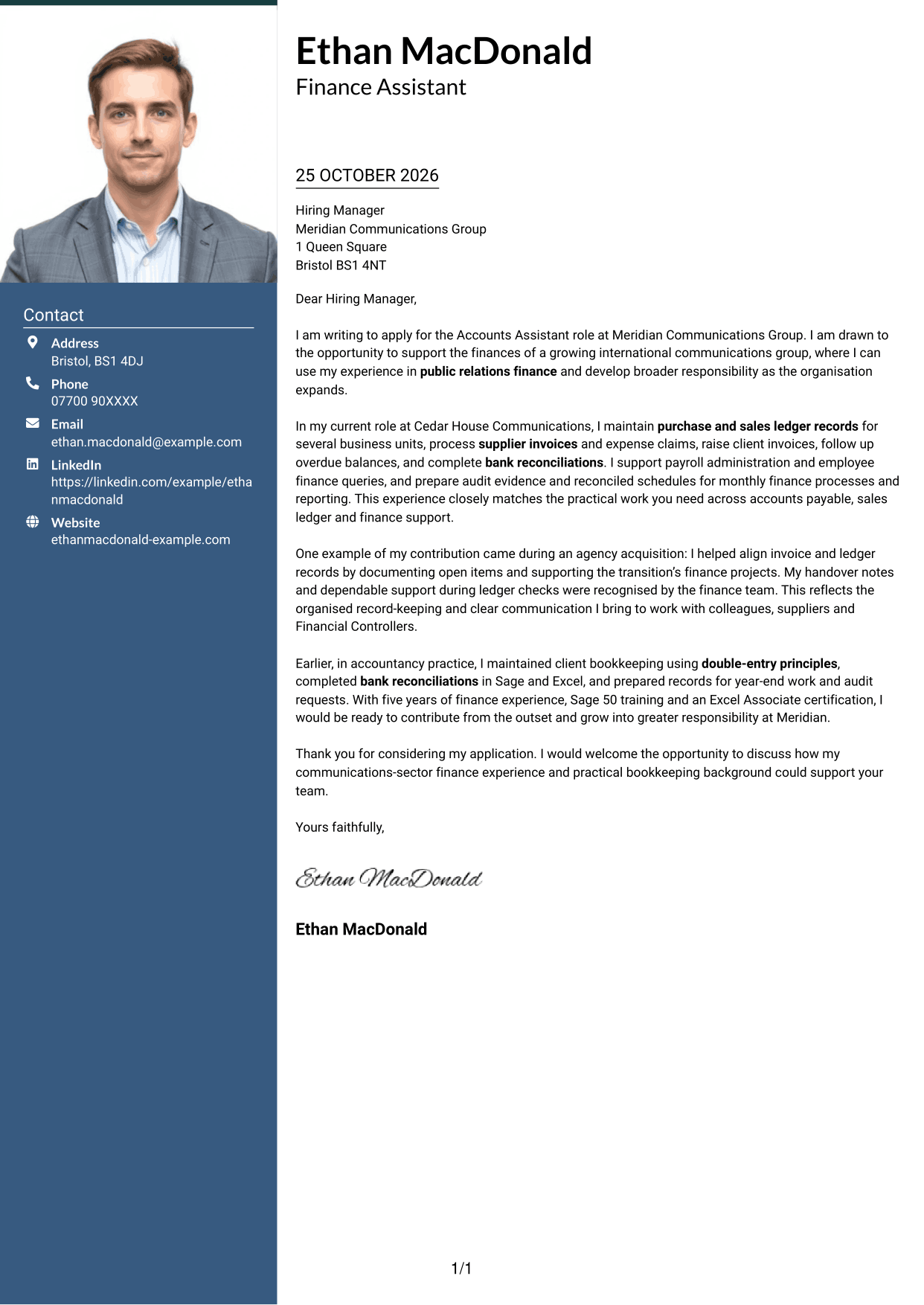 Cover letter example — page 1