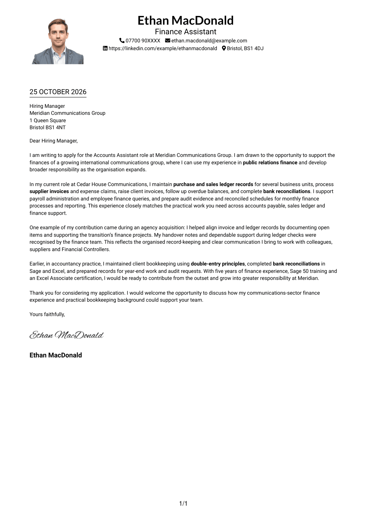 Cover letter example — page 1