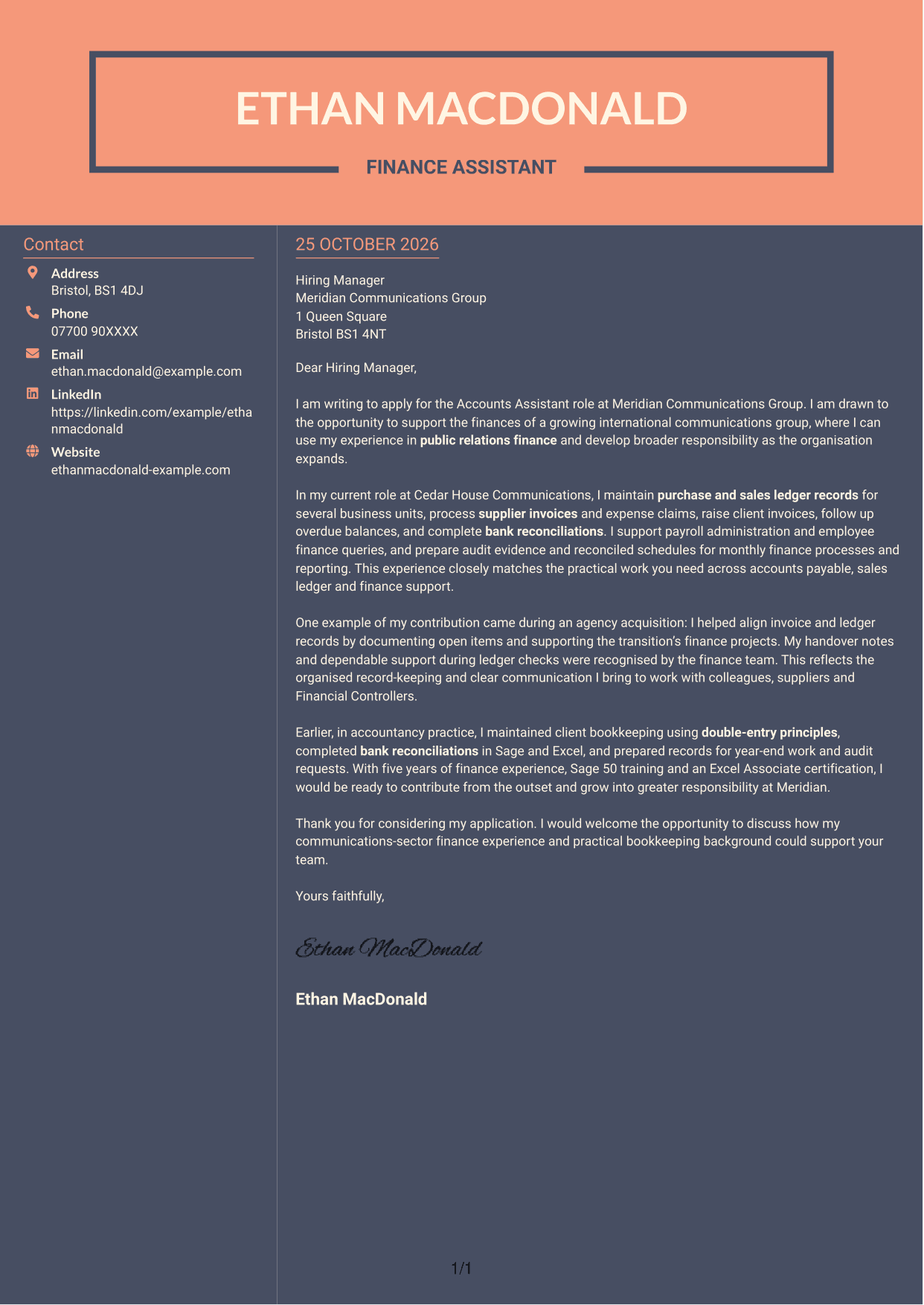 Cover letter example — page 1