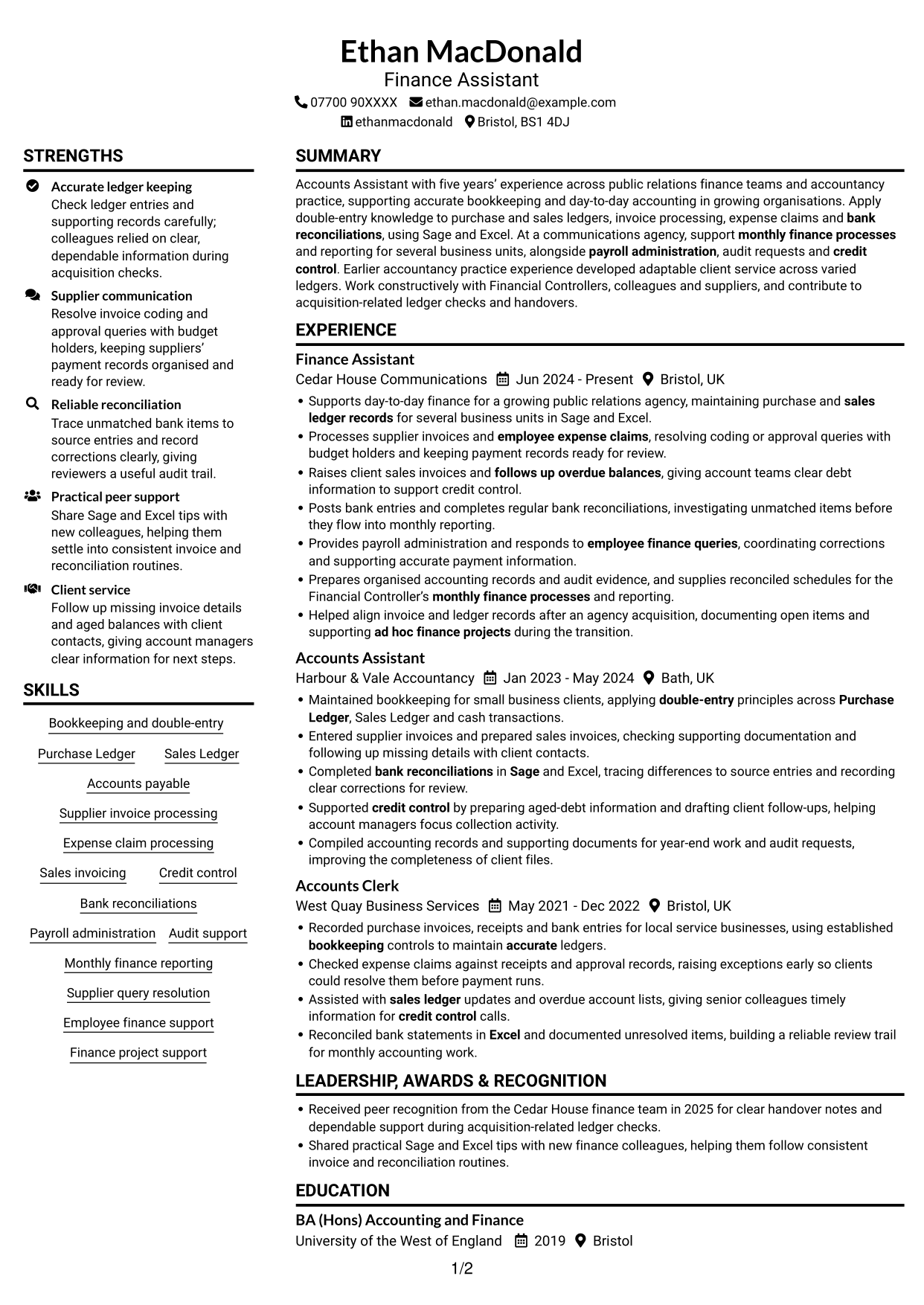 Accounts Assistant - Accounts Payable and Reconciliation CV, page 1