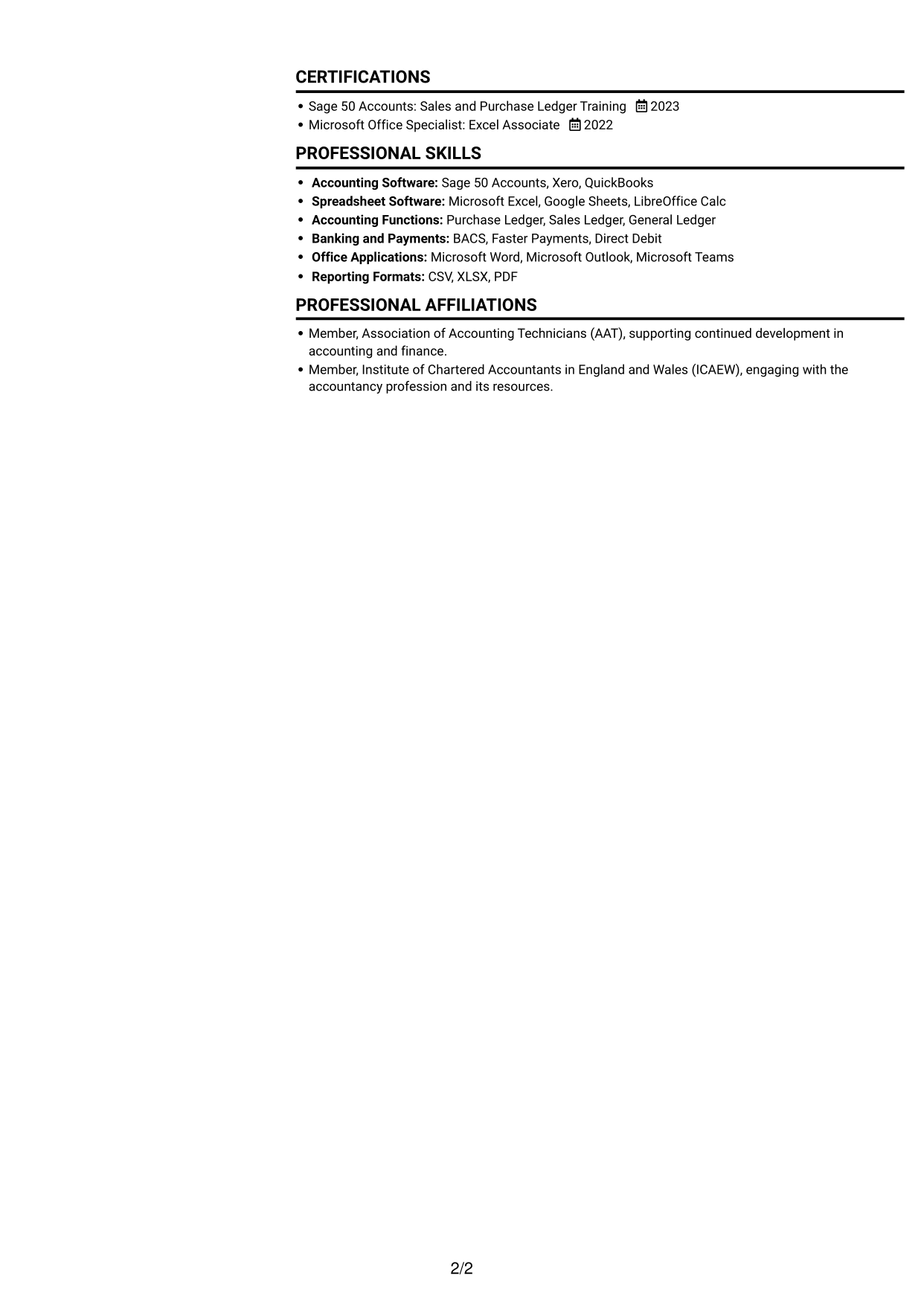 CV example — page 2