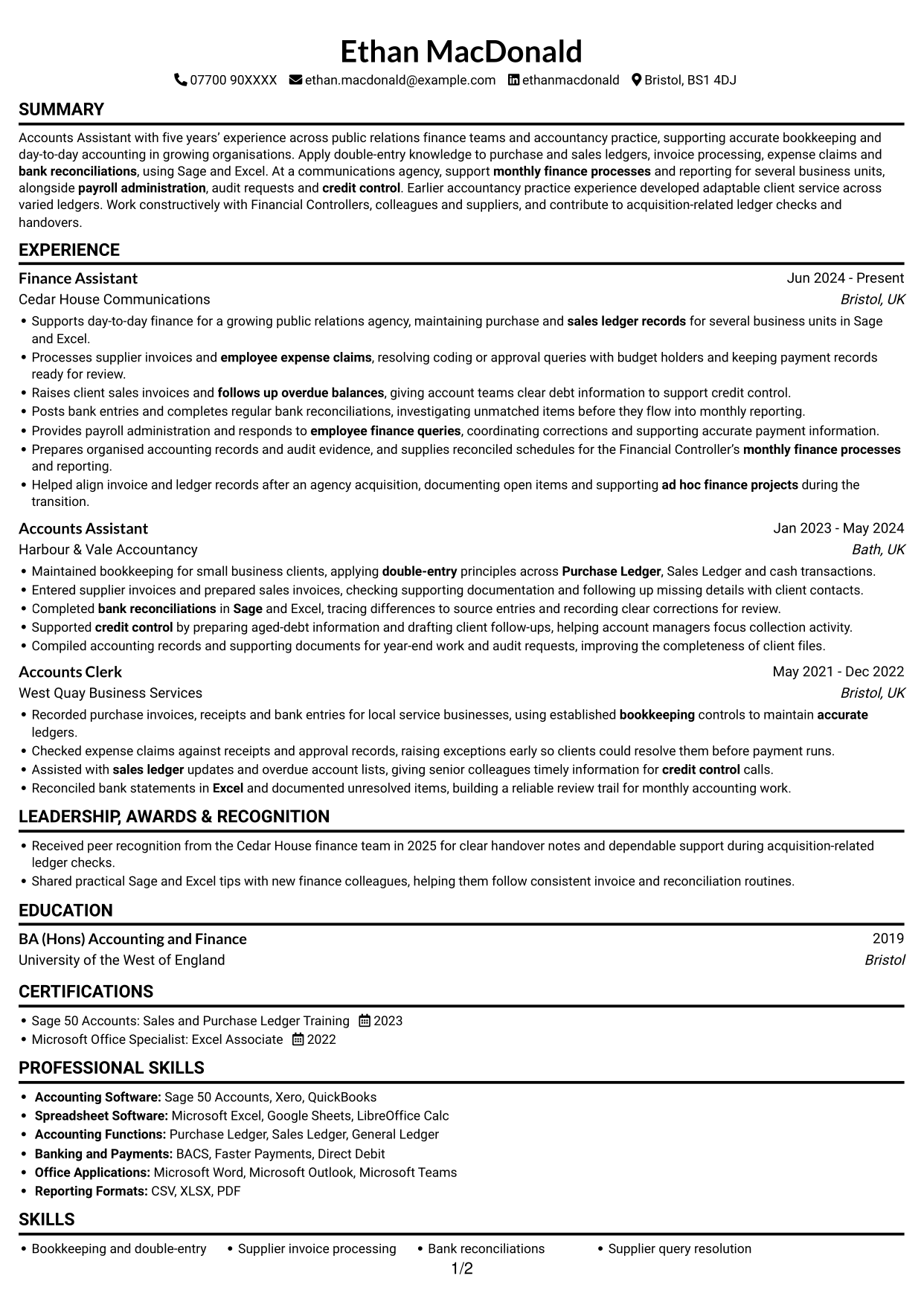 CV example — page 1