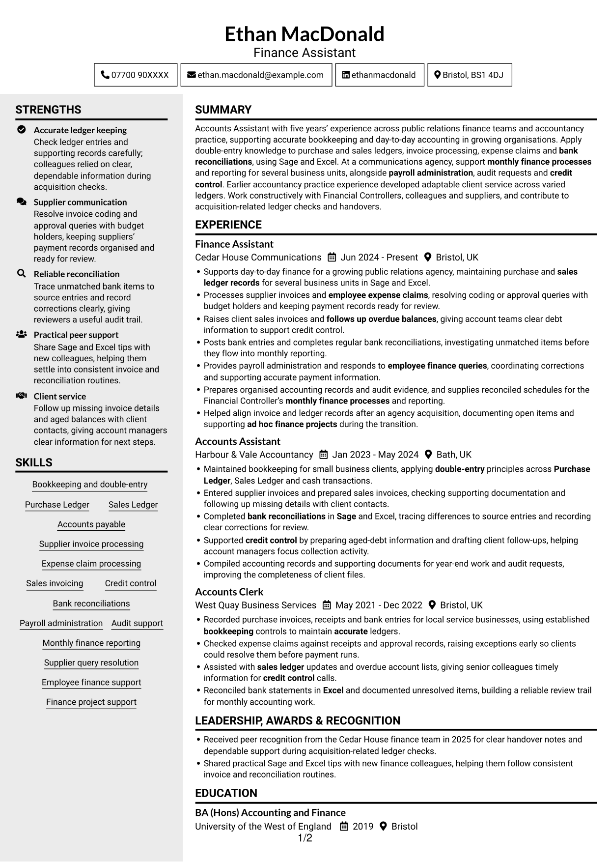 CV example — page 1