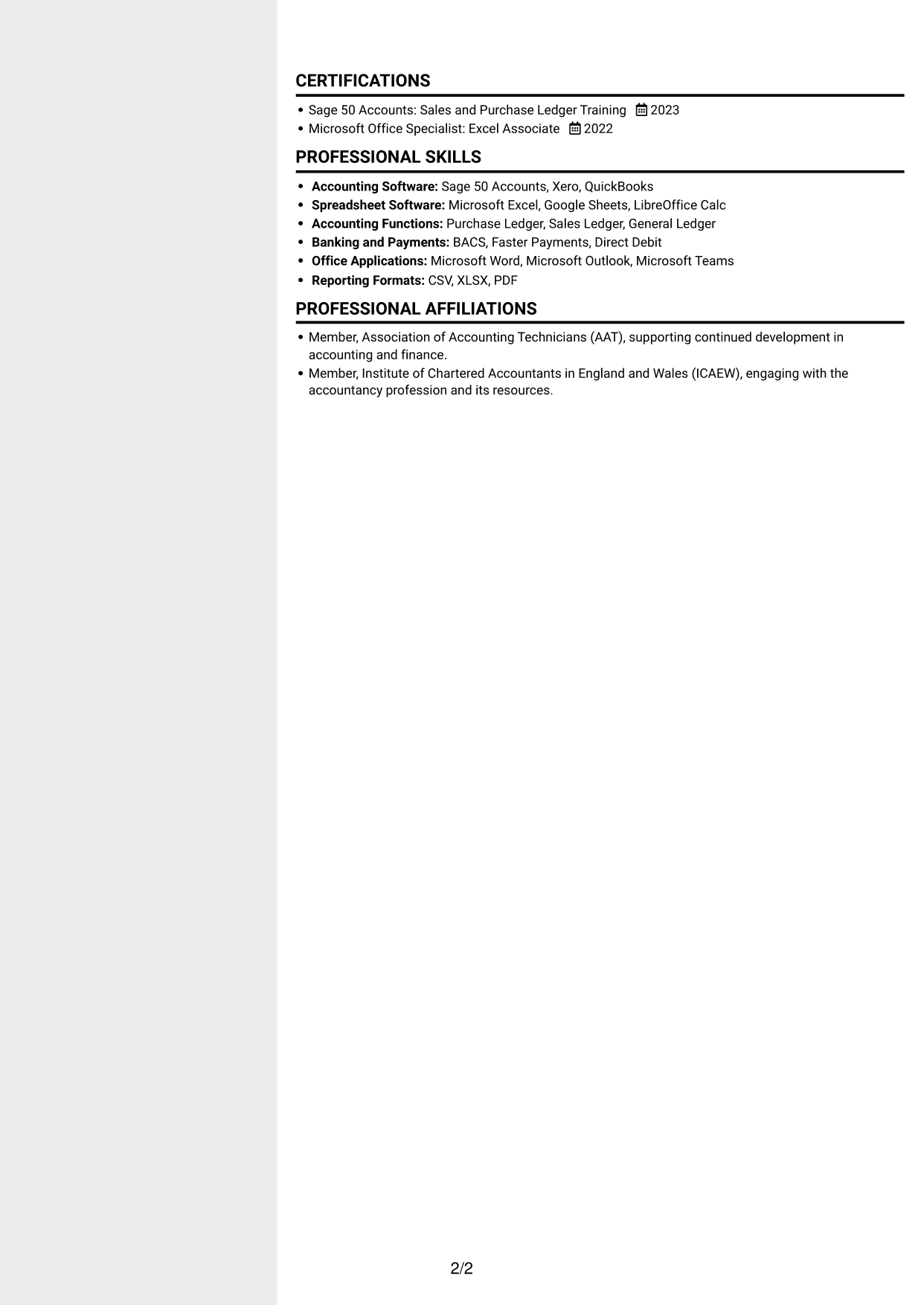 CV example — page 2