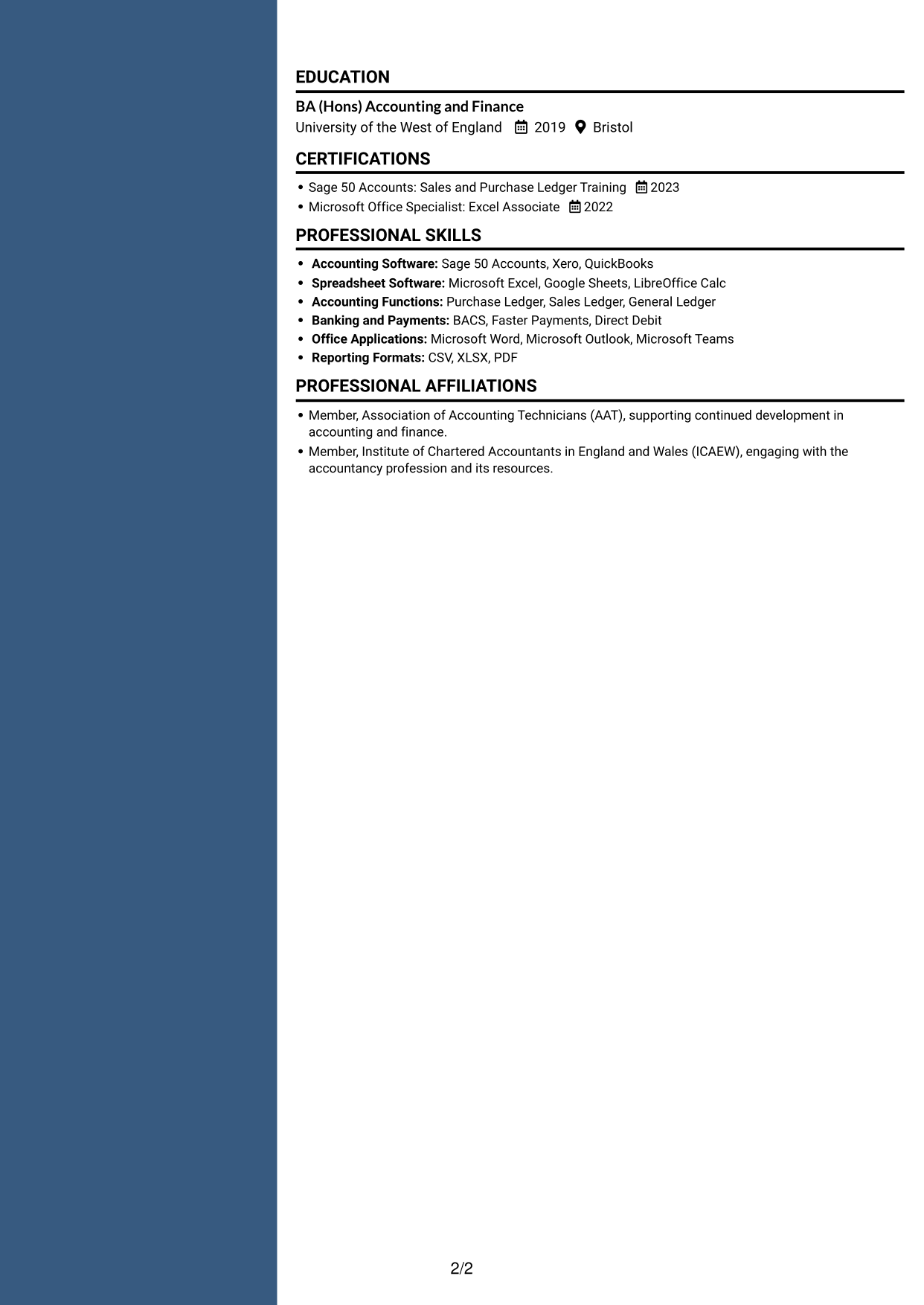CV example — page 2
