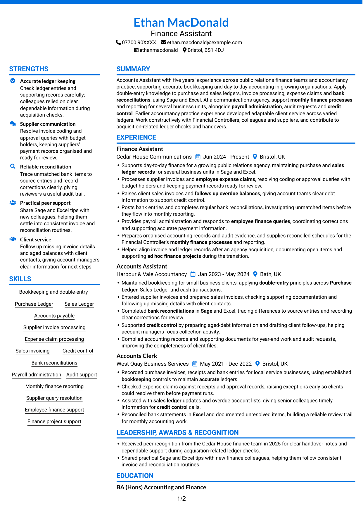 CV example — page 1