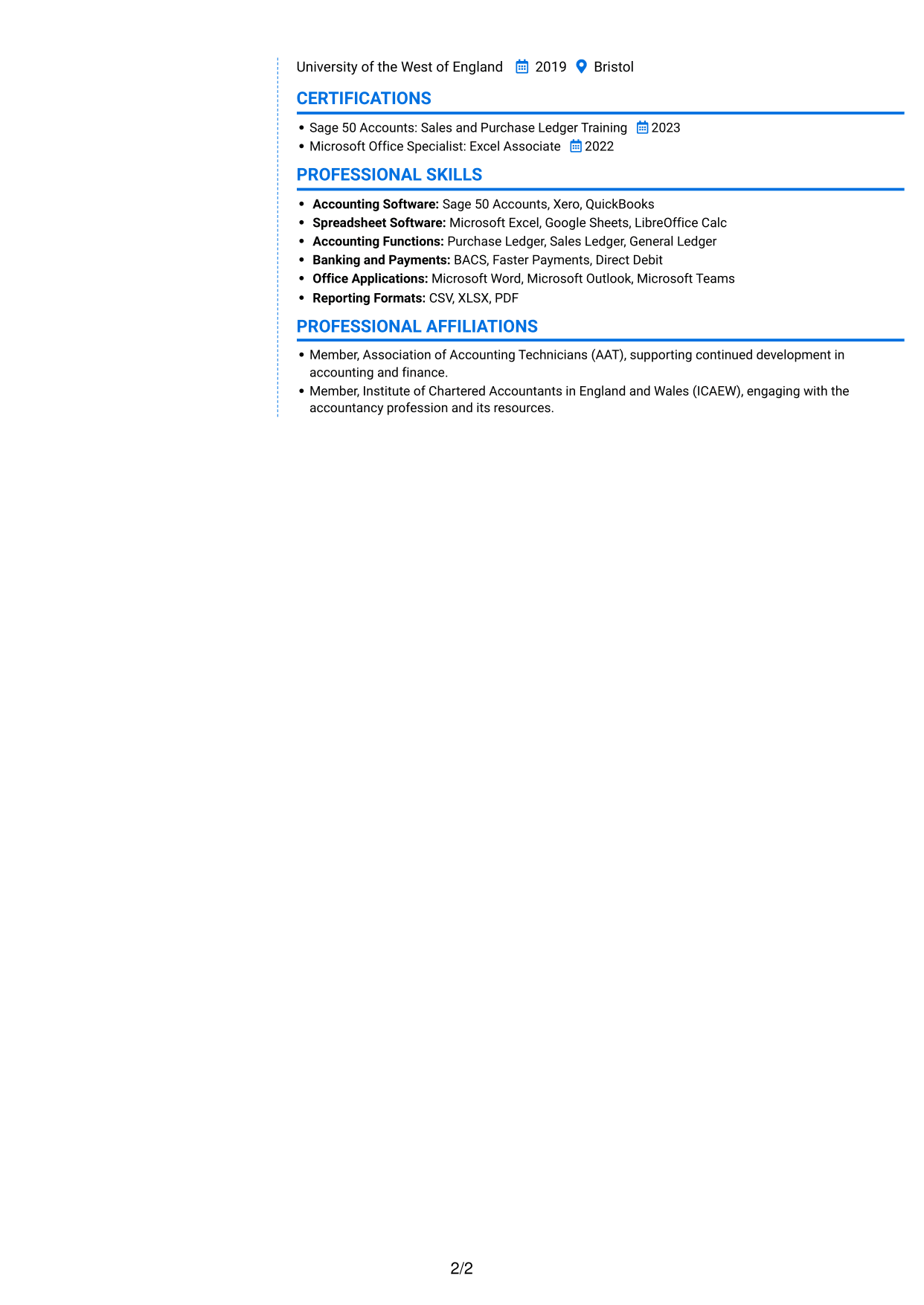 CV example — page 2