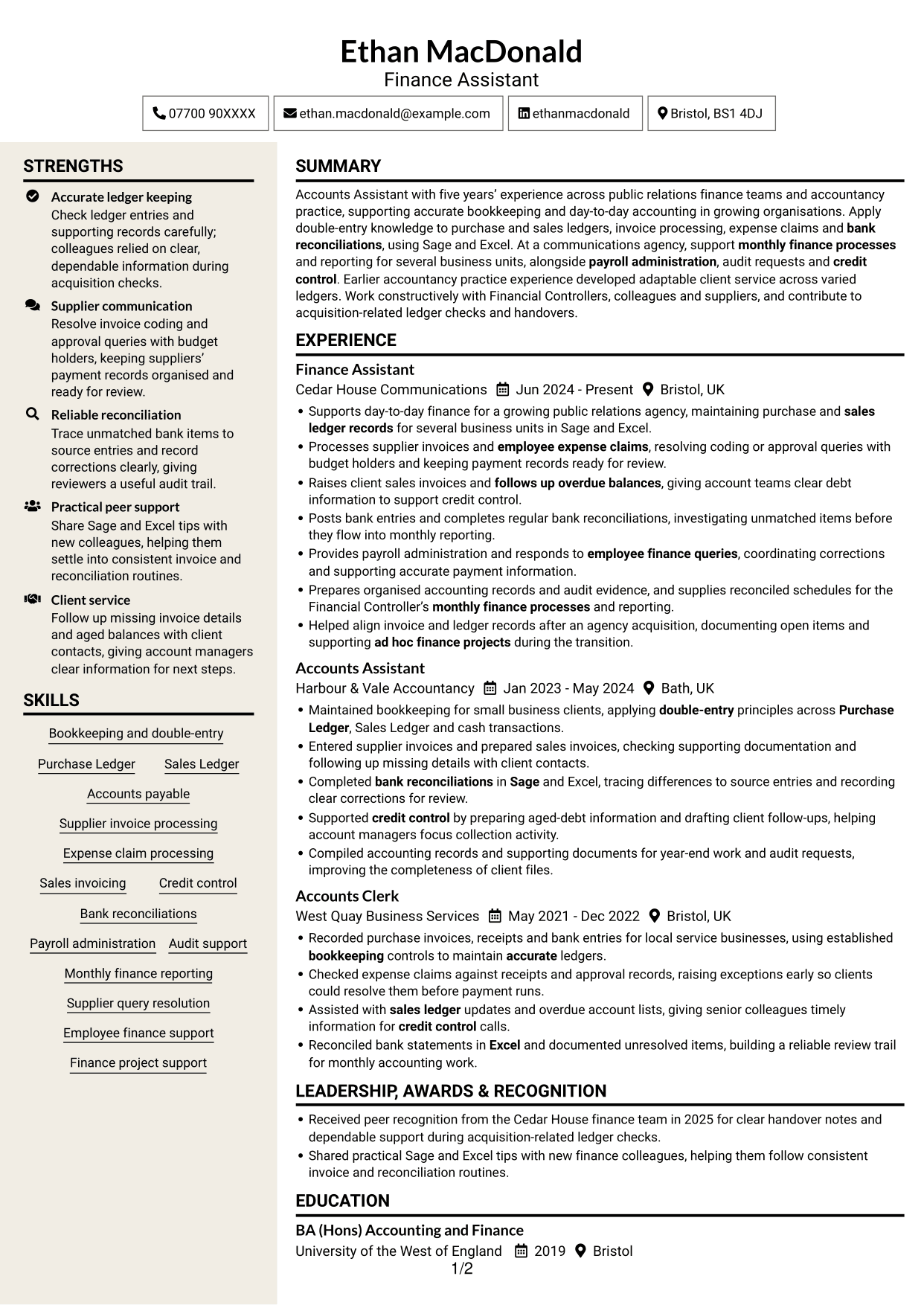 CV example — page 1