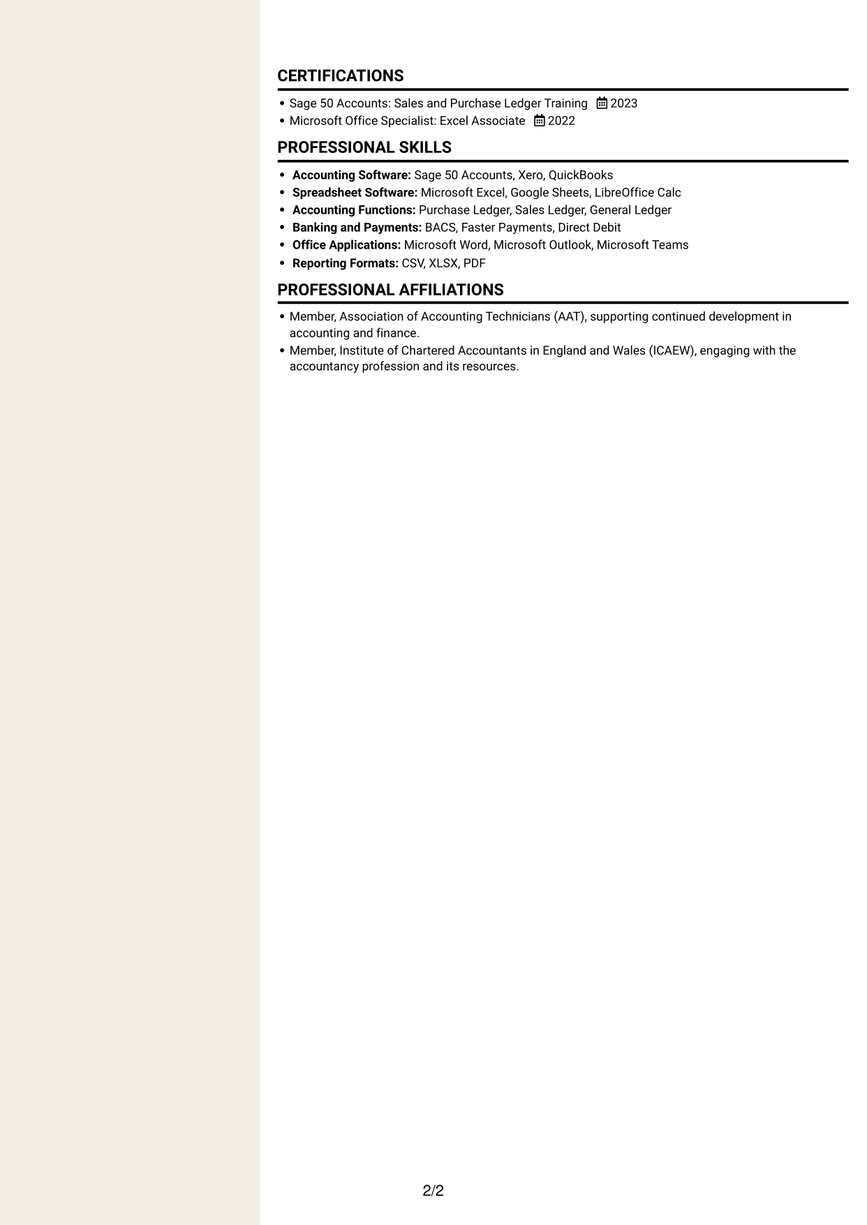 CV example — page 2
