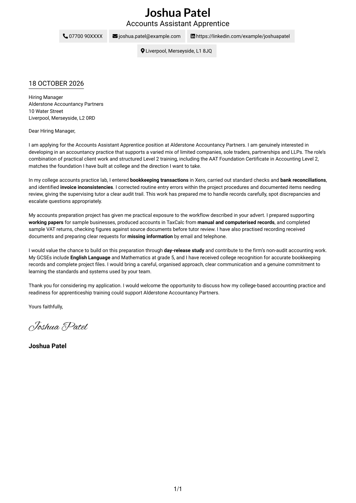 Cover letter example — page 1