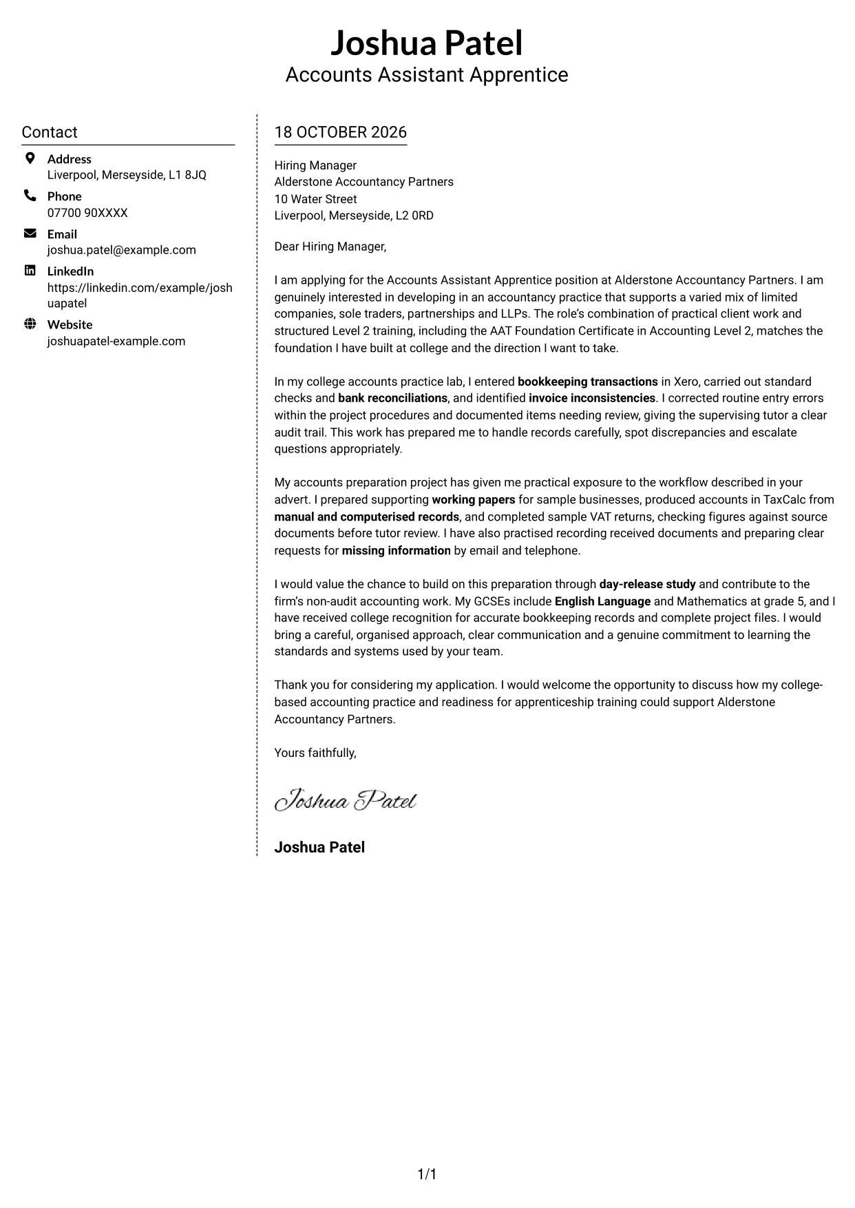 Cover letter example — page 1