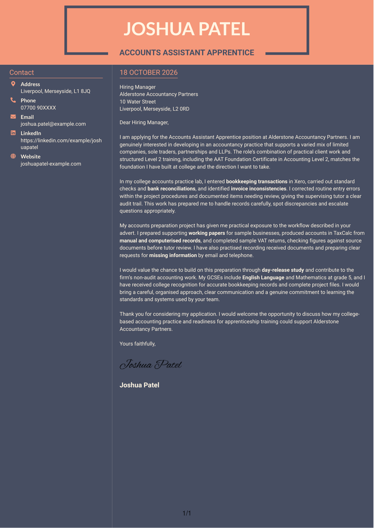 Cover letter example — page 1