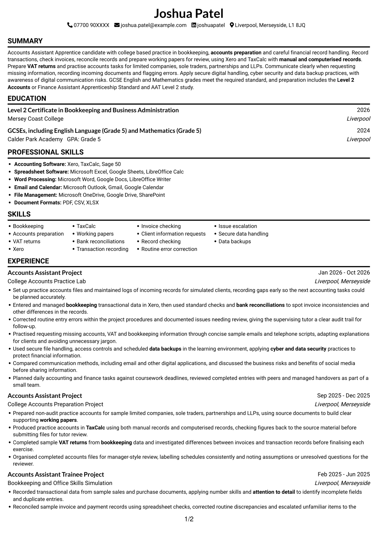 CV example — page 1