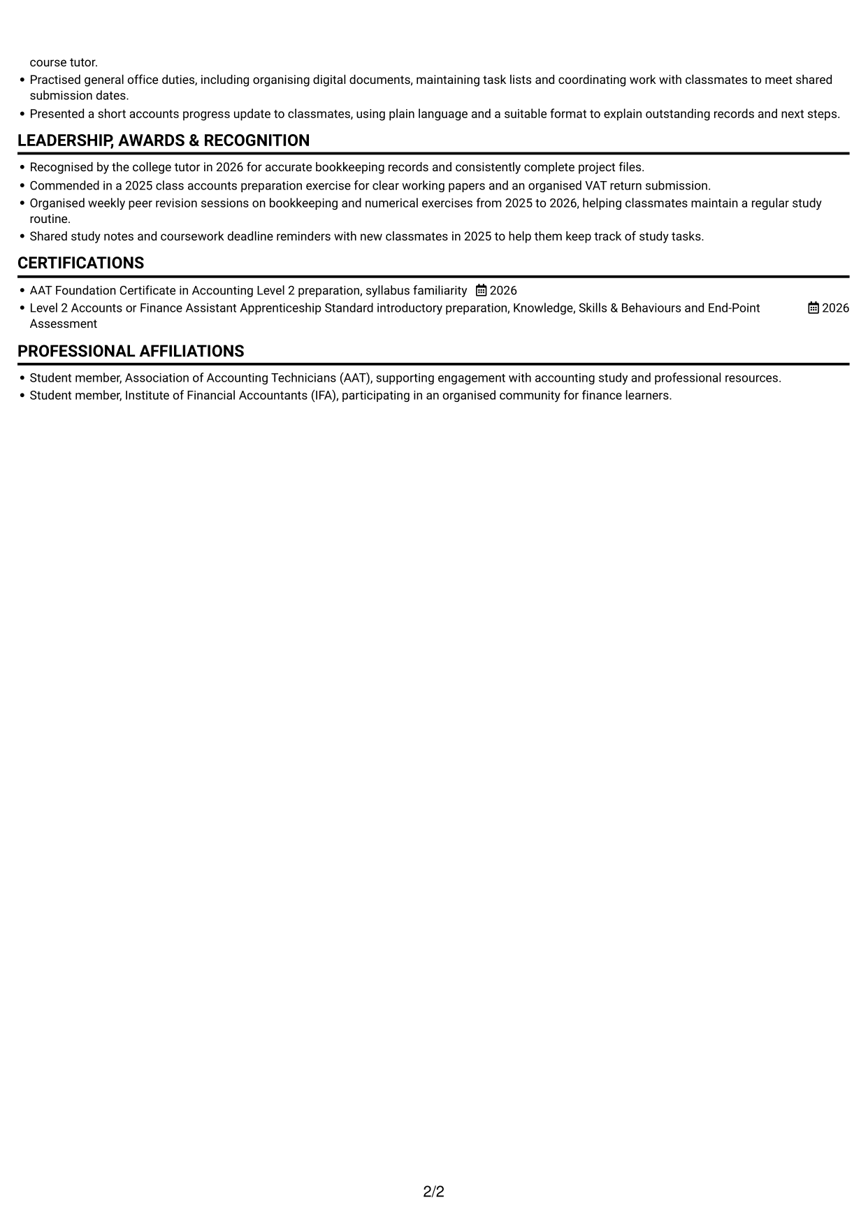 CV example — page 2