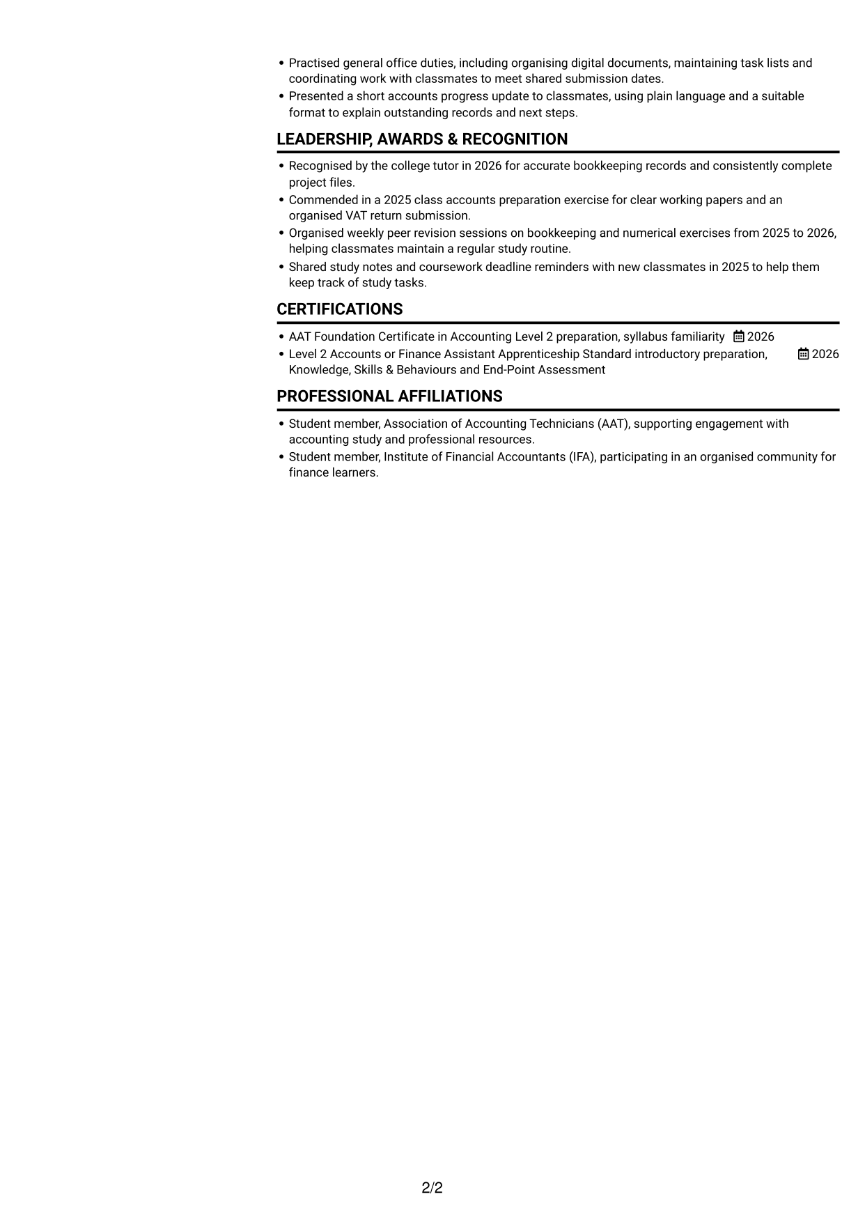 CV example — page 2