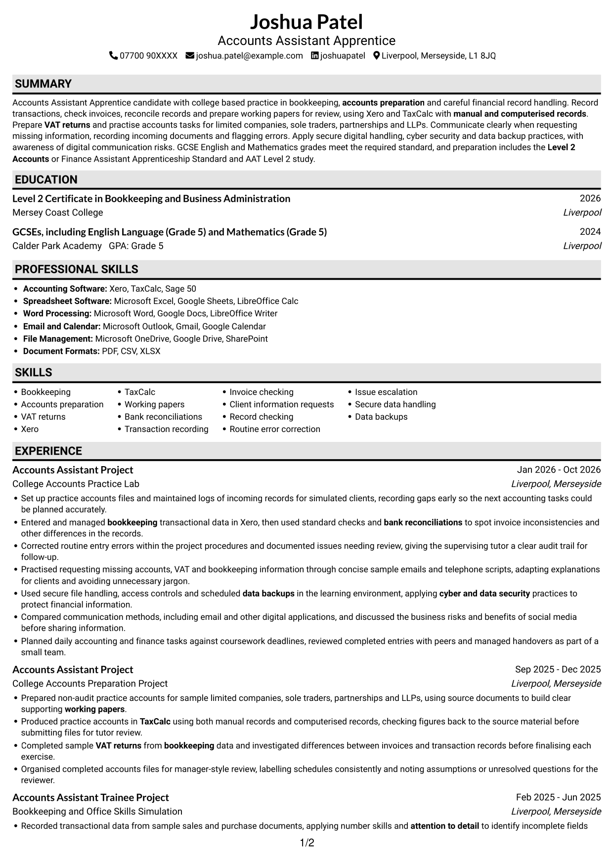CV example — page 1