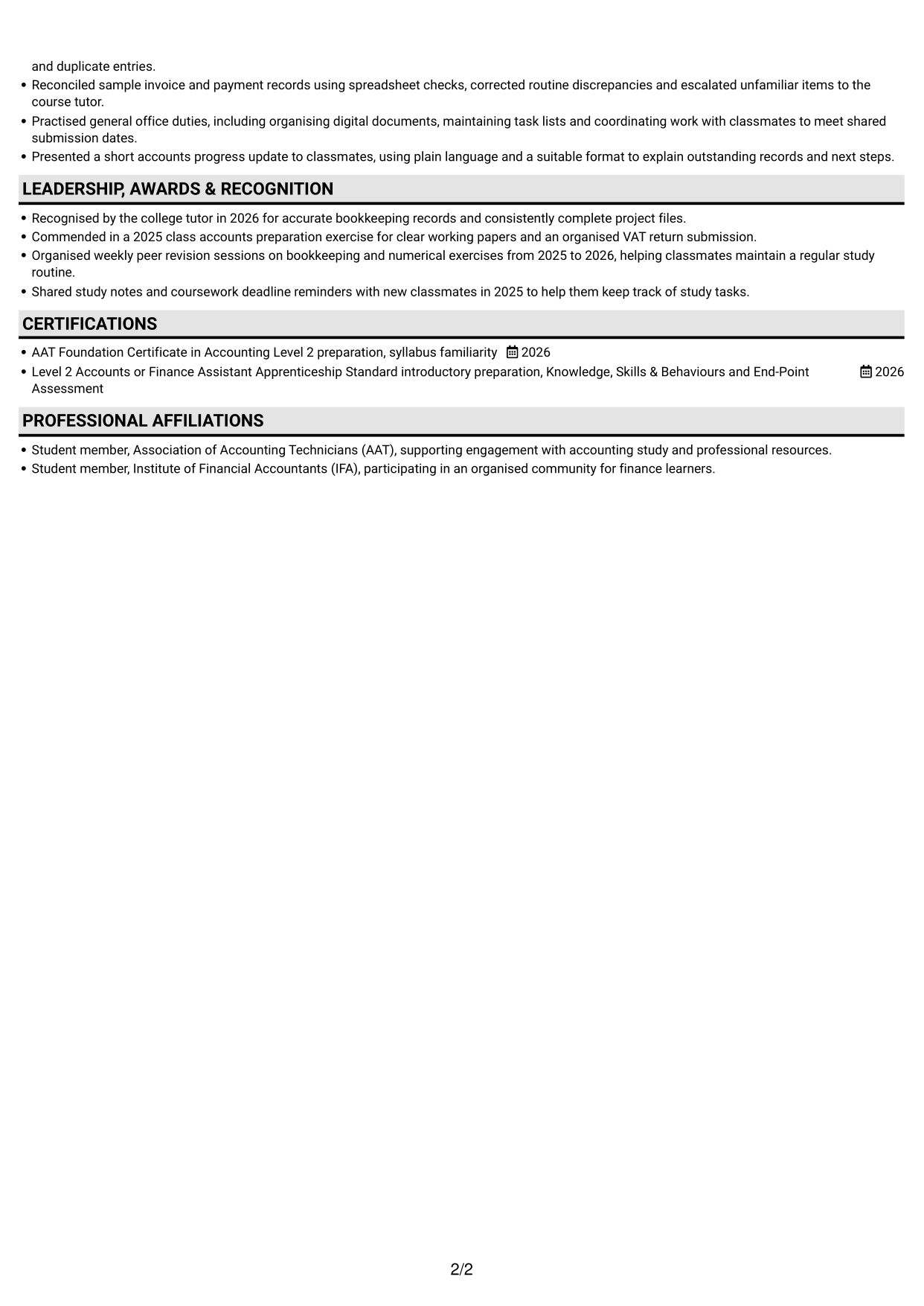 CV example — page 2