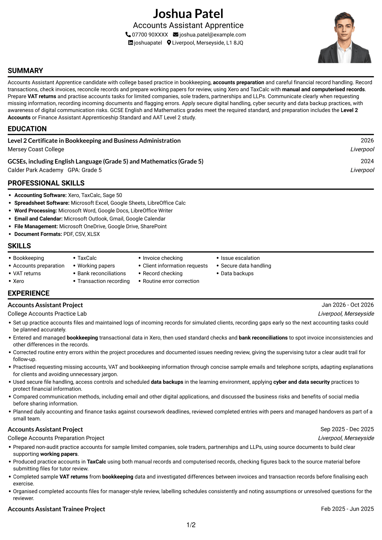 CV example — page 1