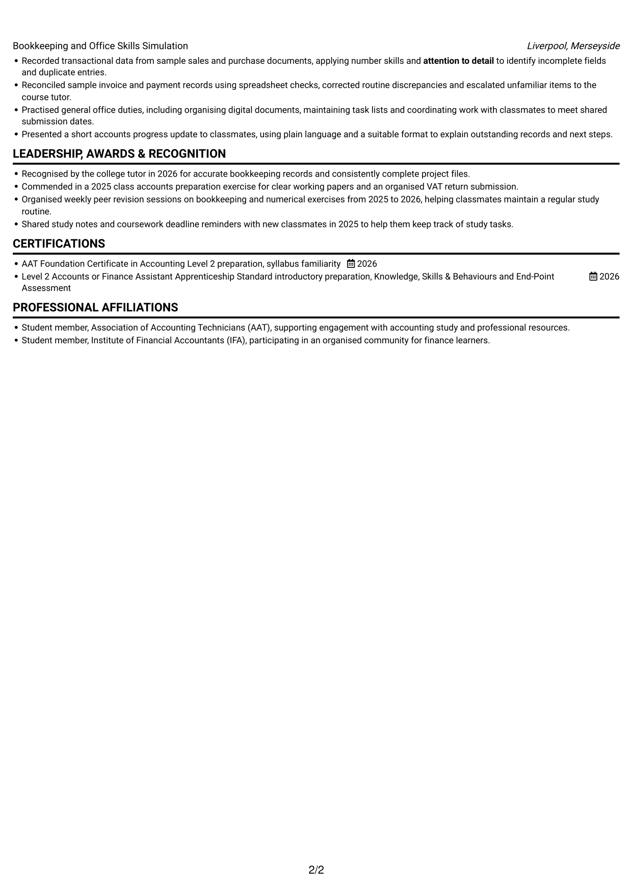 CV example — page 2