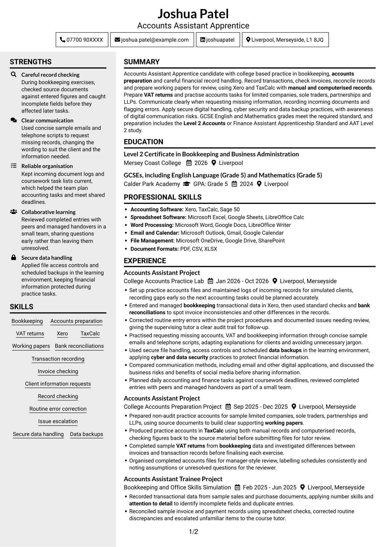 CV example — page 1