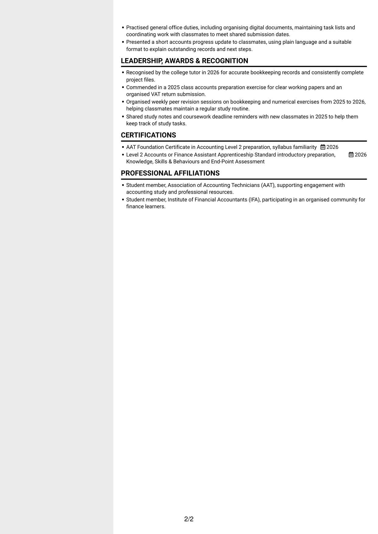 CV example — page 2