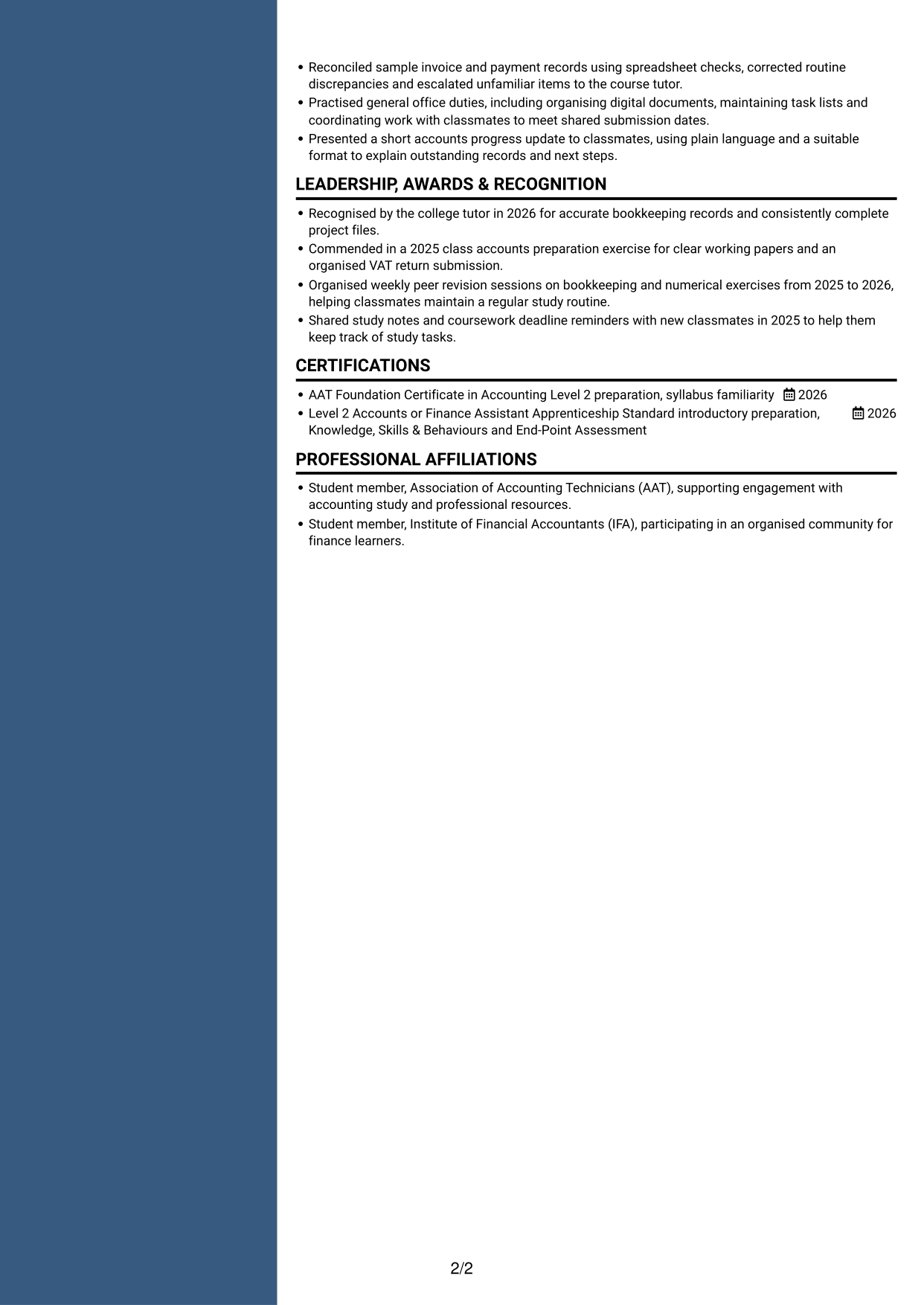 CV example — page 2