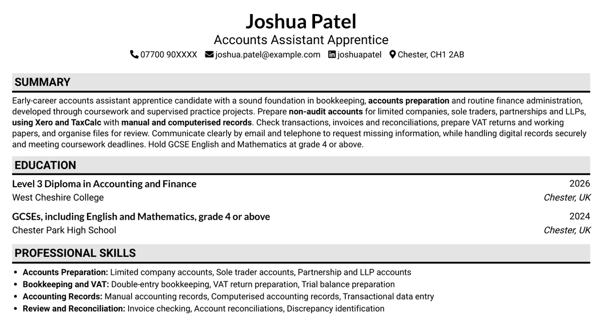 7 Accounts Assistant Apprentice CV Templates with Example