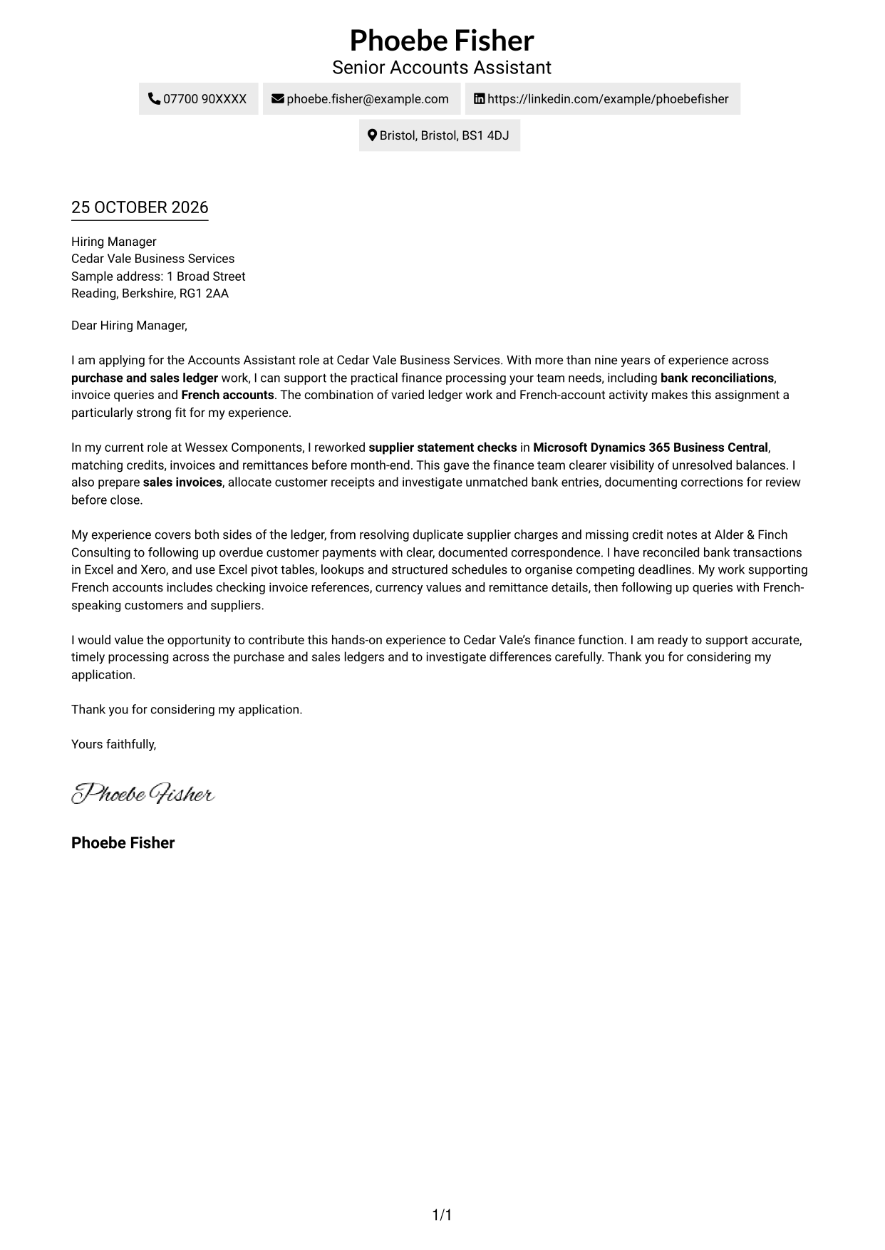 Cover letter example — page 1