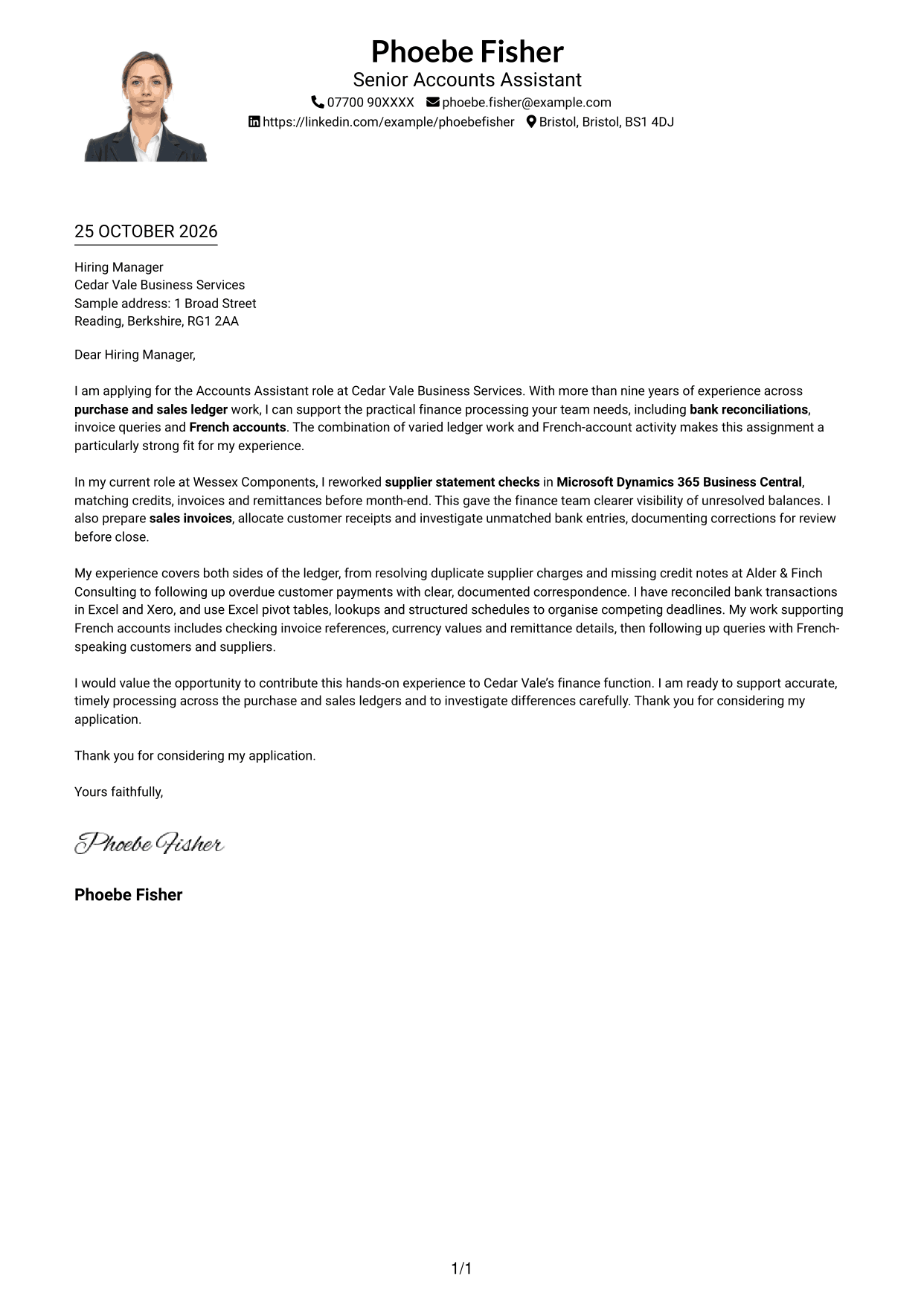 Cover letter example — page 1