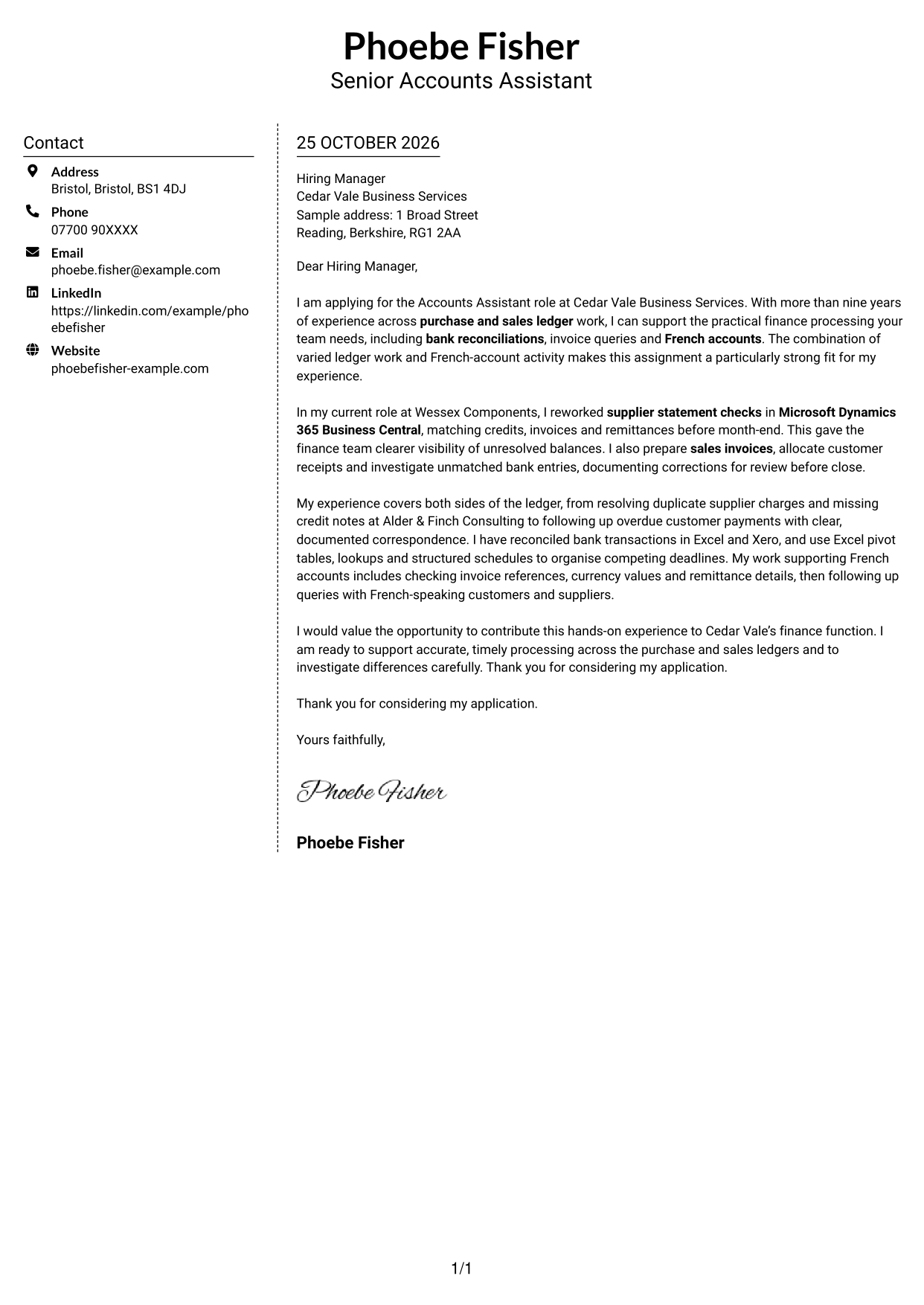 Cover letter example — page 1