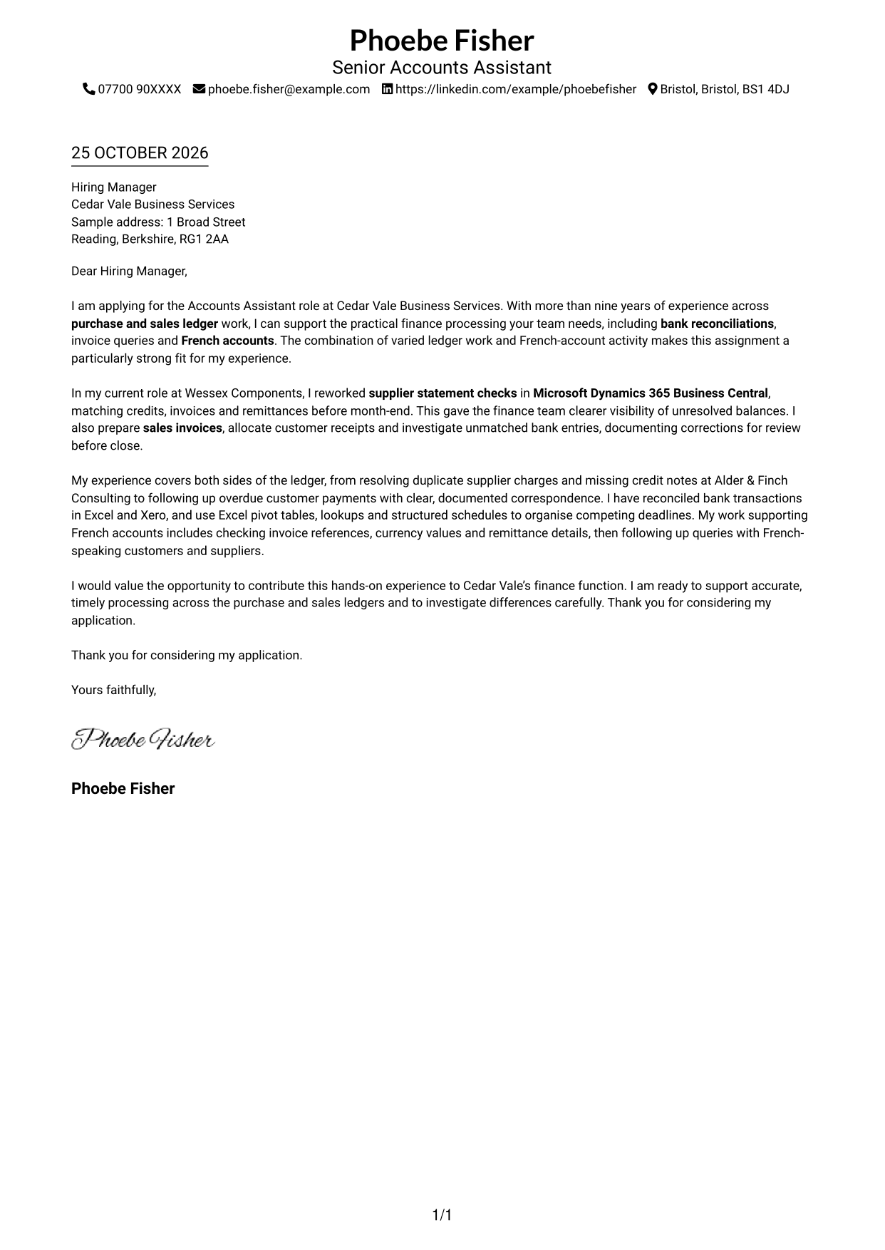 Cover letter example — page 1