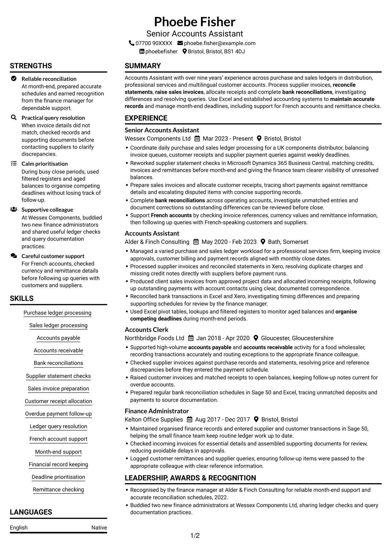Accounts Assistant - Purchase and Sales Ledger CV, page 1