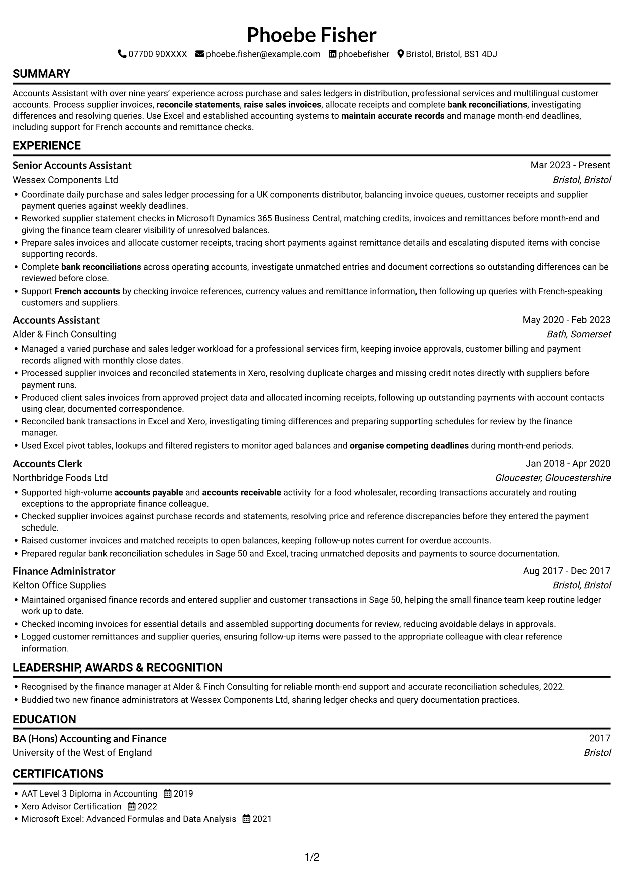 CV example — page 1