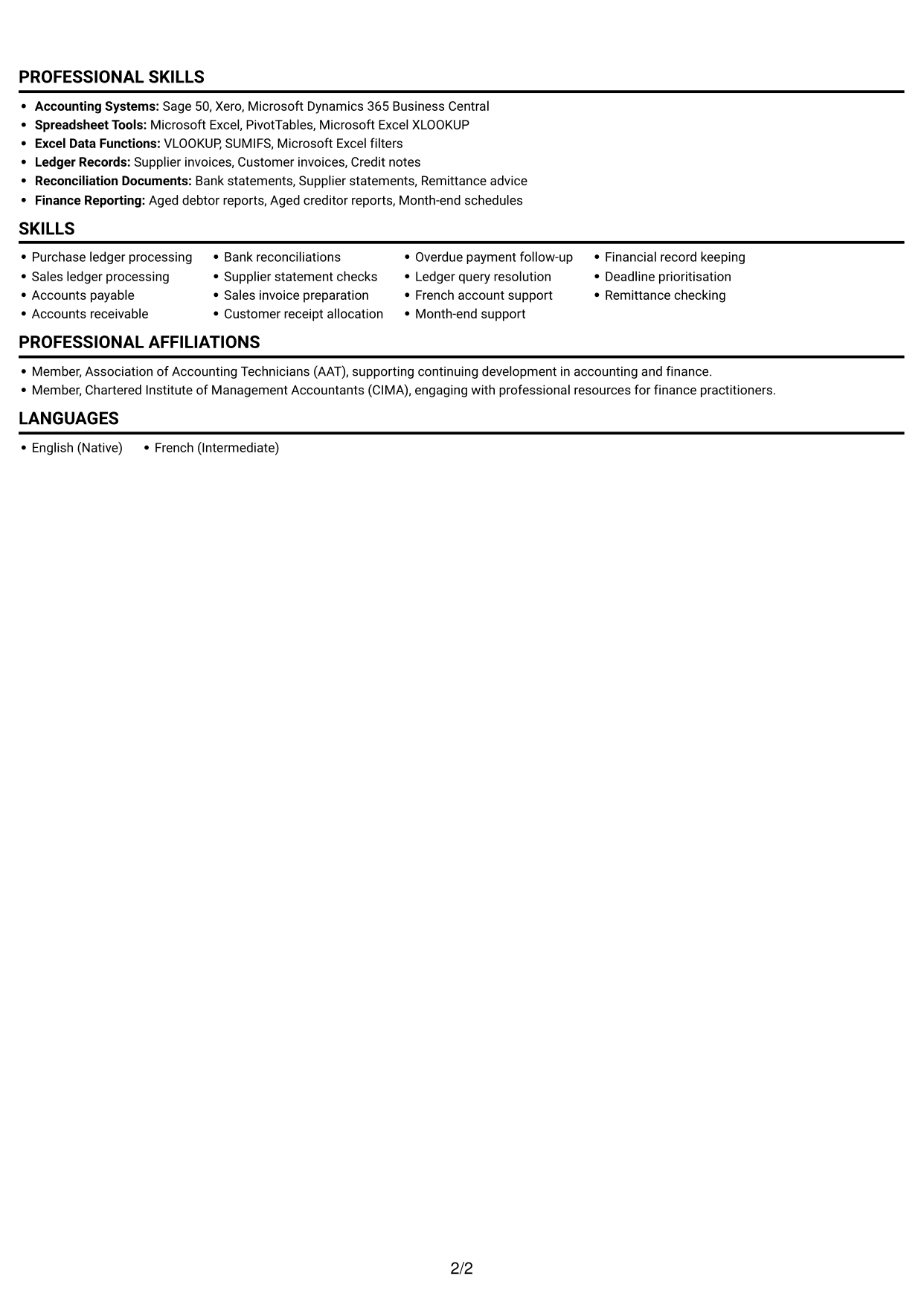 CV example — page 2