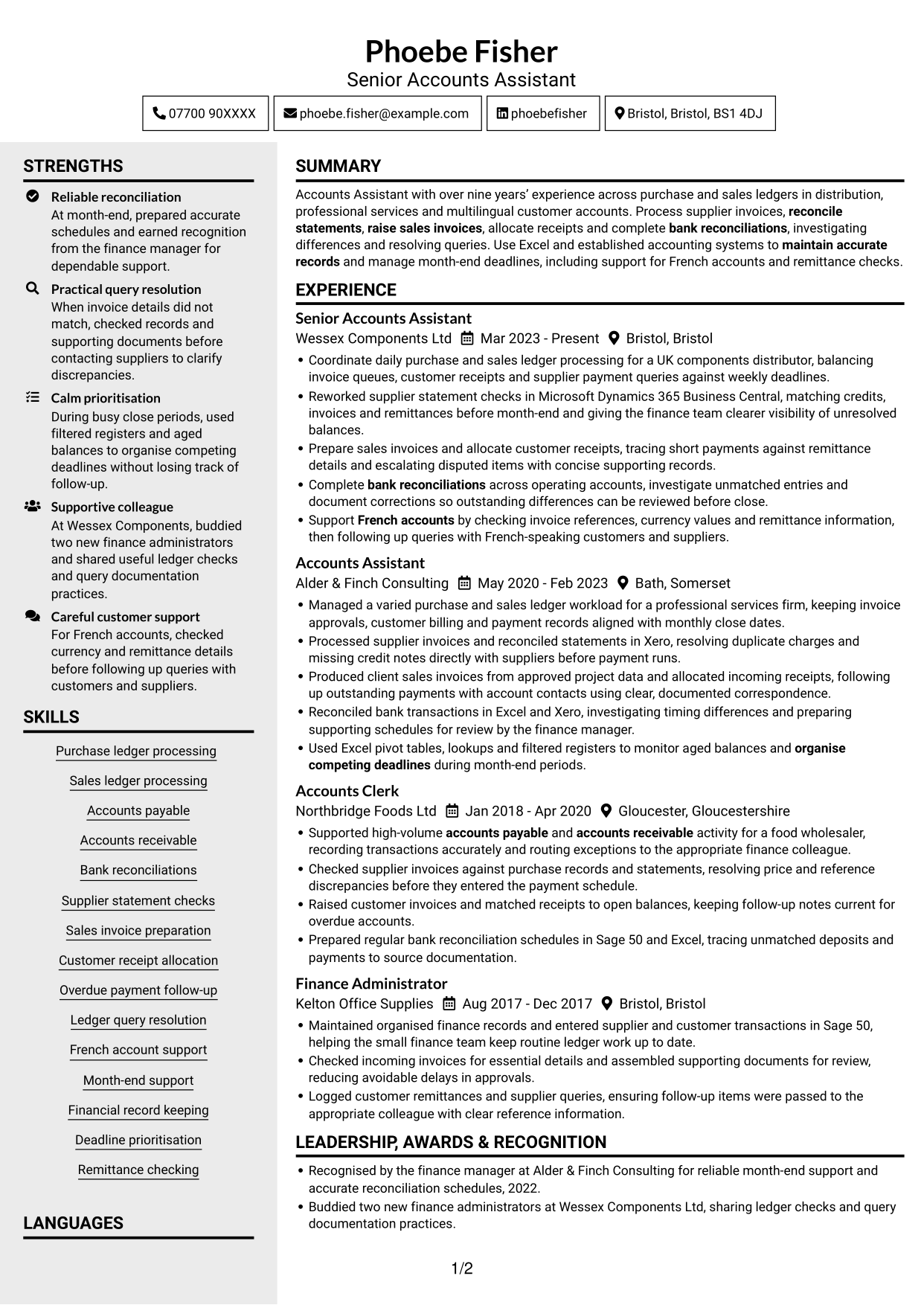 CV example — page 1