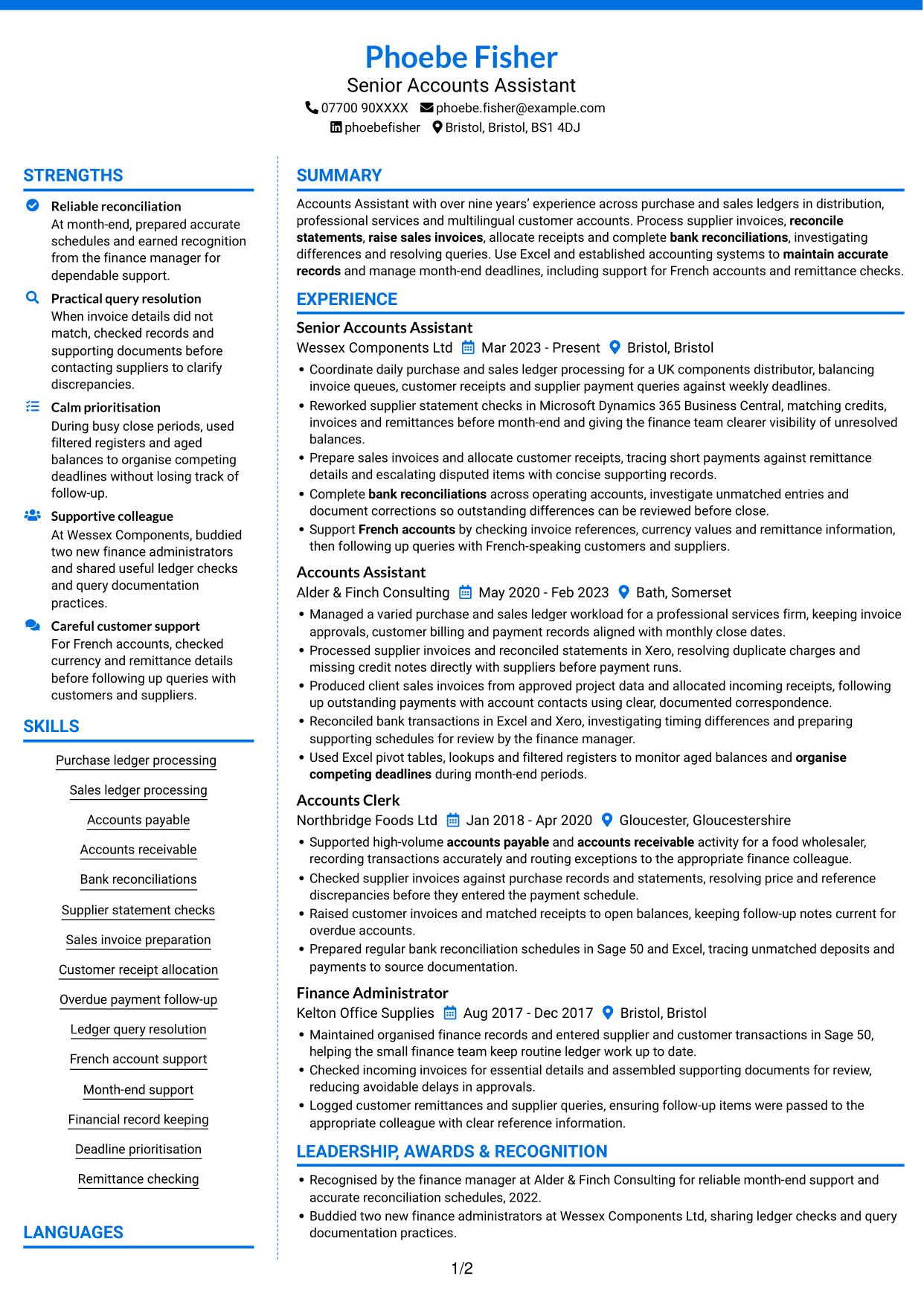 CV example — page 1