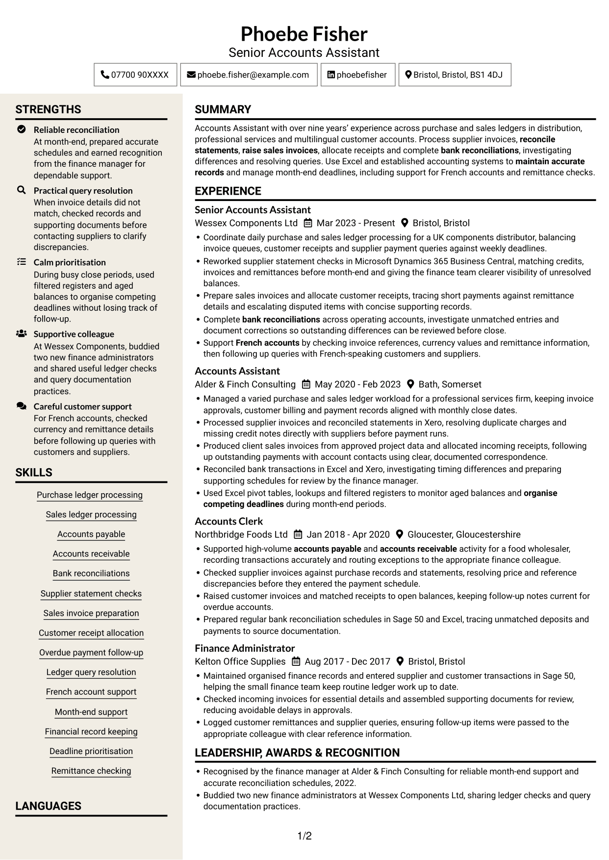 CV example — page 1