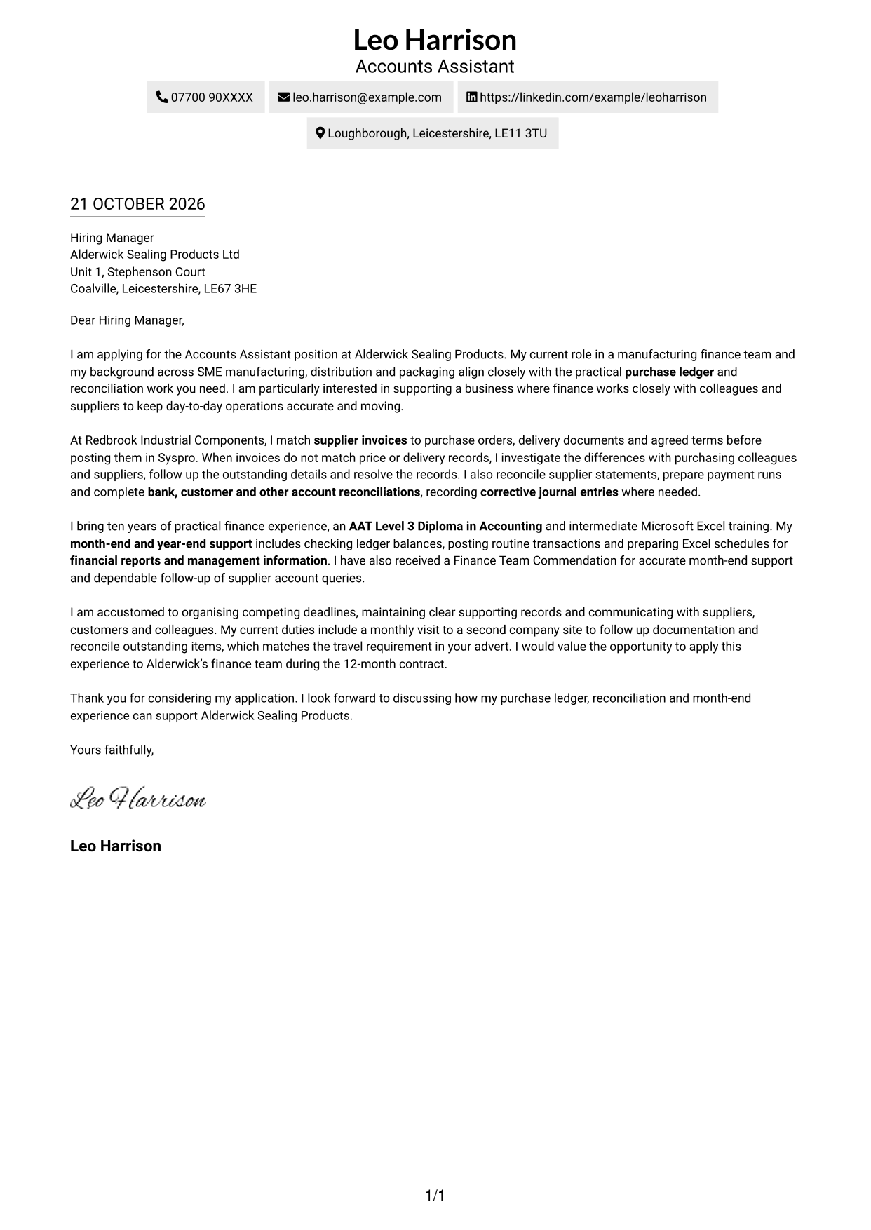Cover letter example — page 1