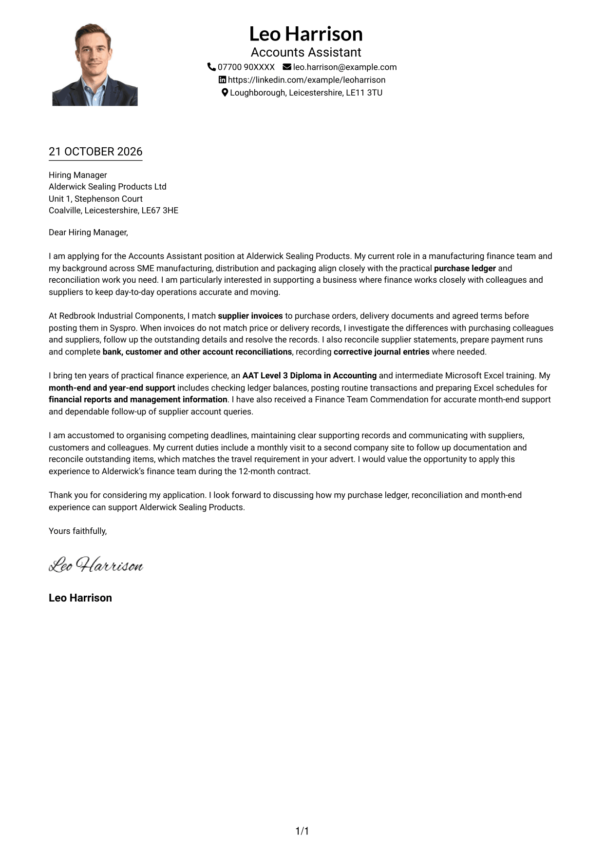 Cover letter example — page 1