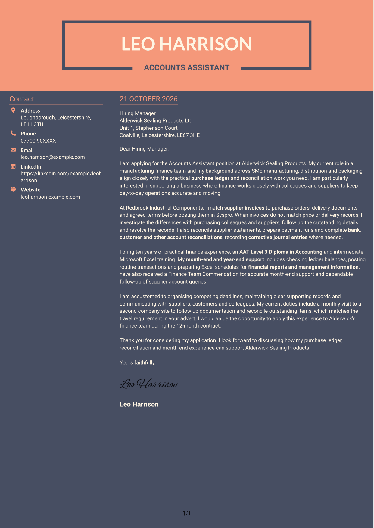 Cover letter example — page 1