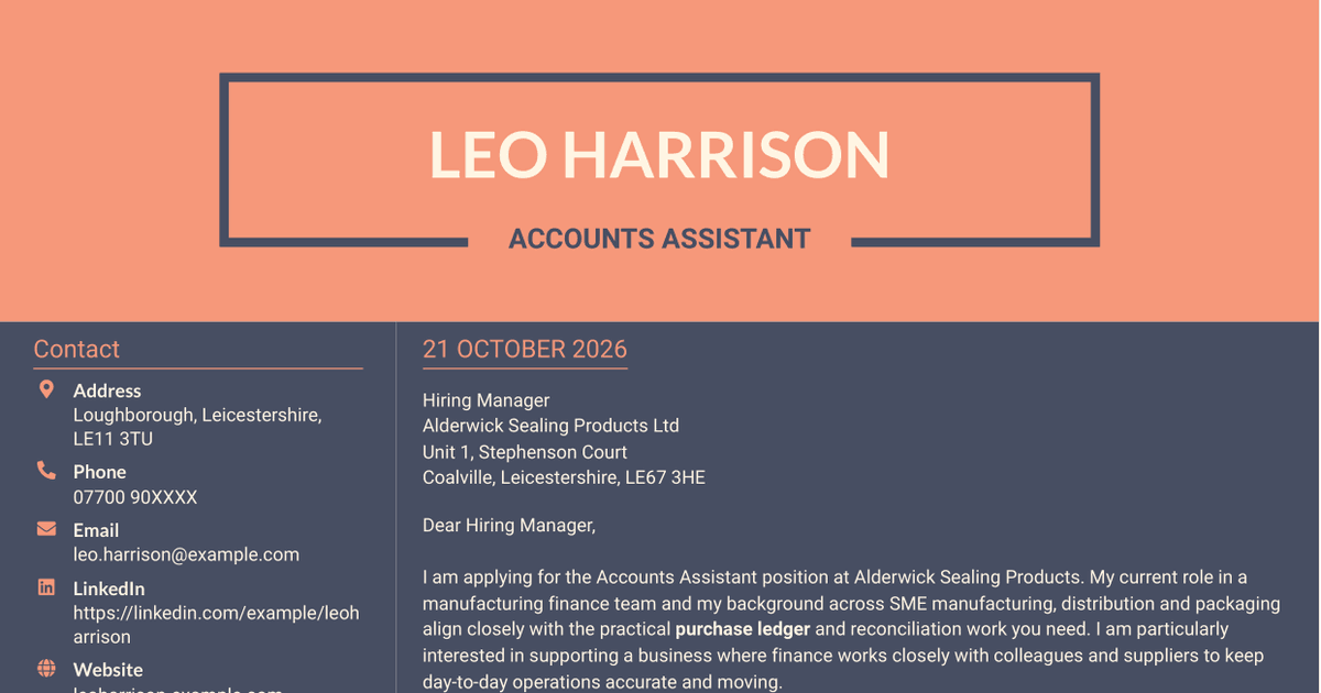 7 Accounts Assistant - Purchase Ledger and Reconciliations Cover Letter Templates with Example