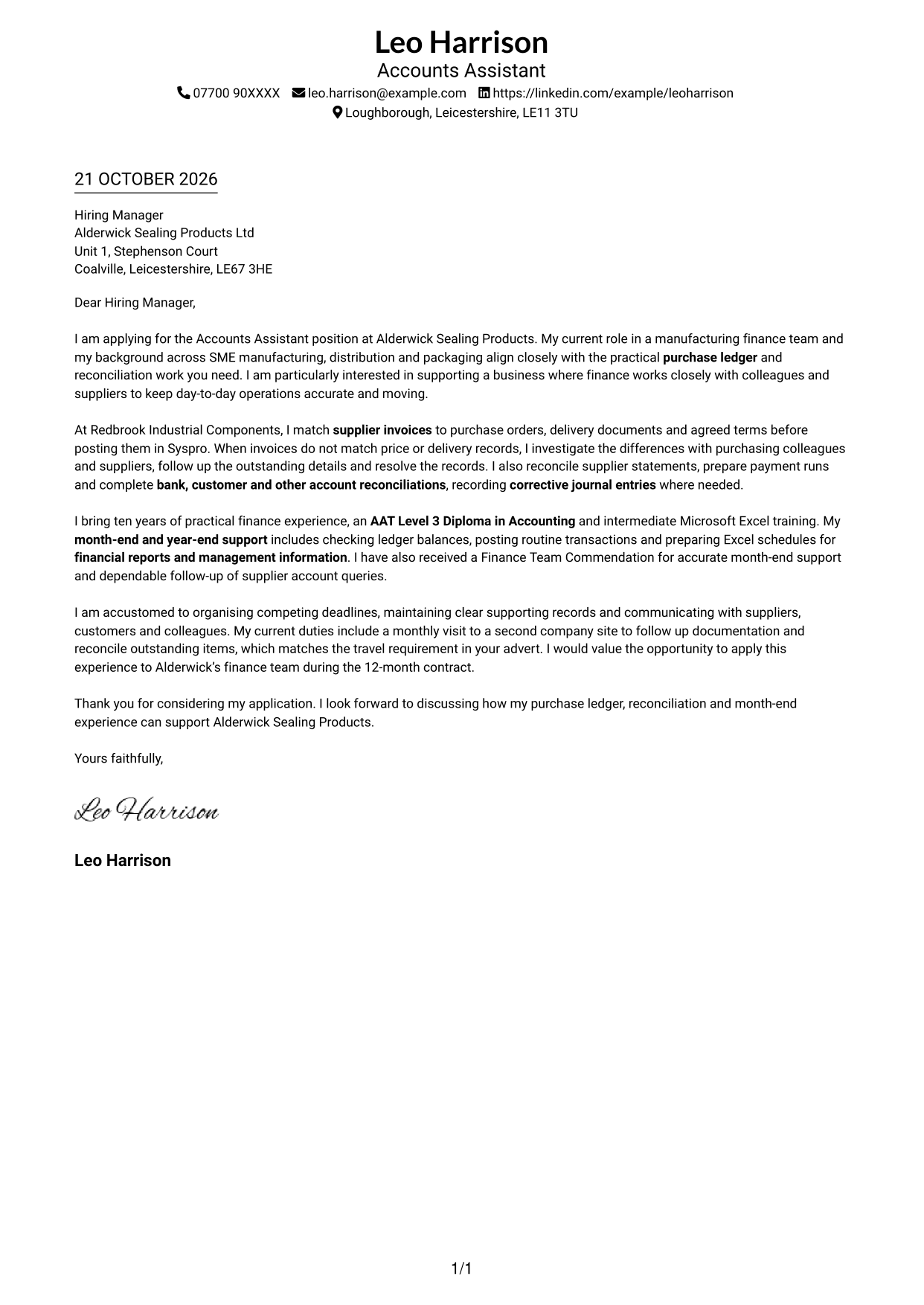 Cover letter example — page 1