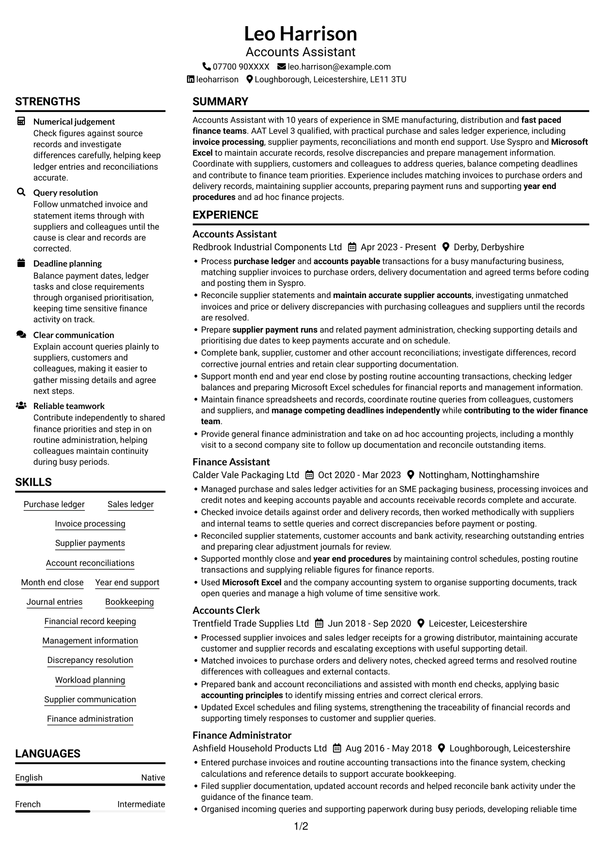 CV example — page 1