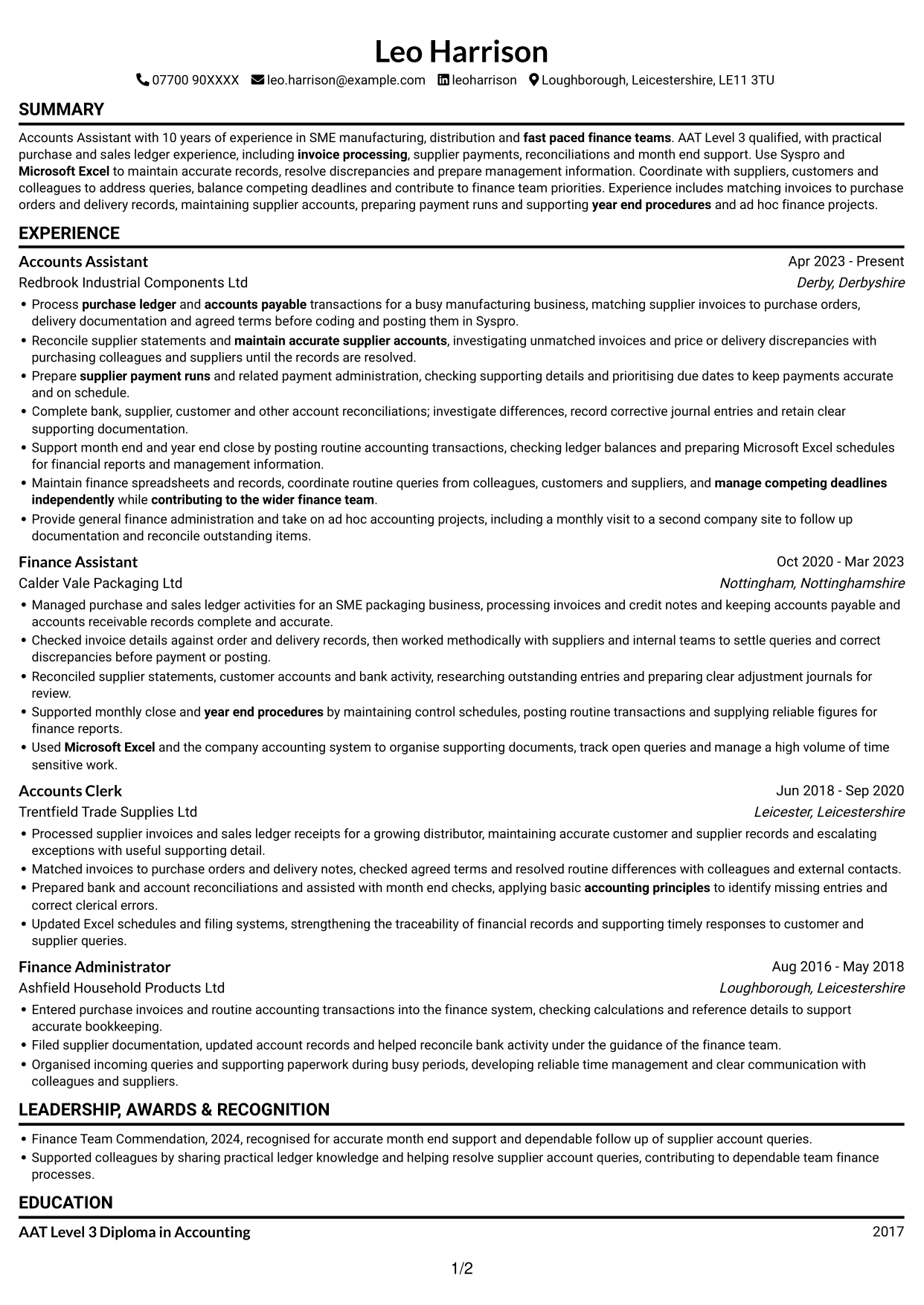 CV example — page 1