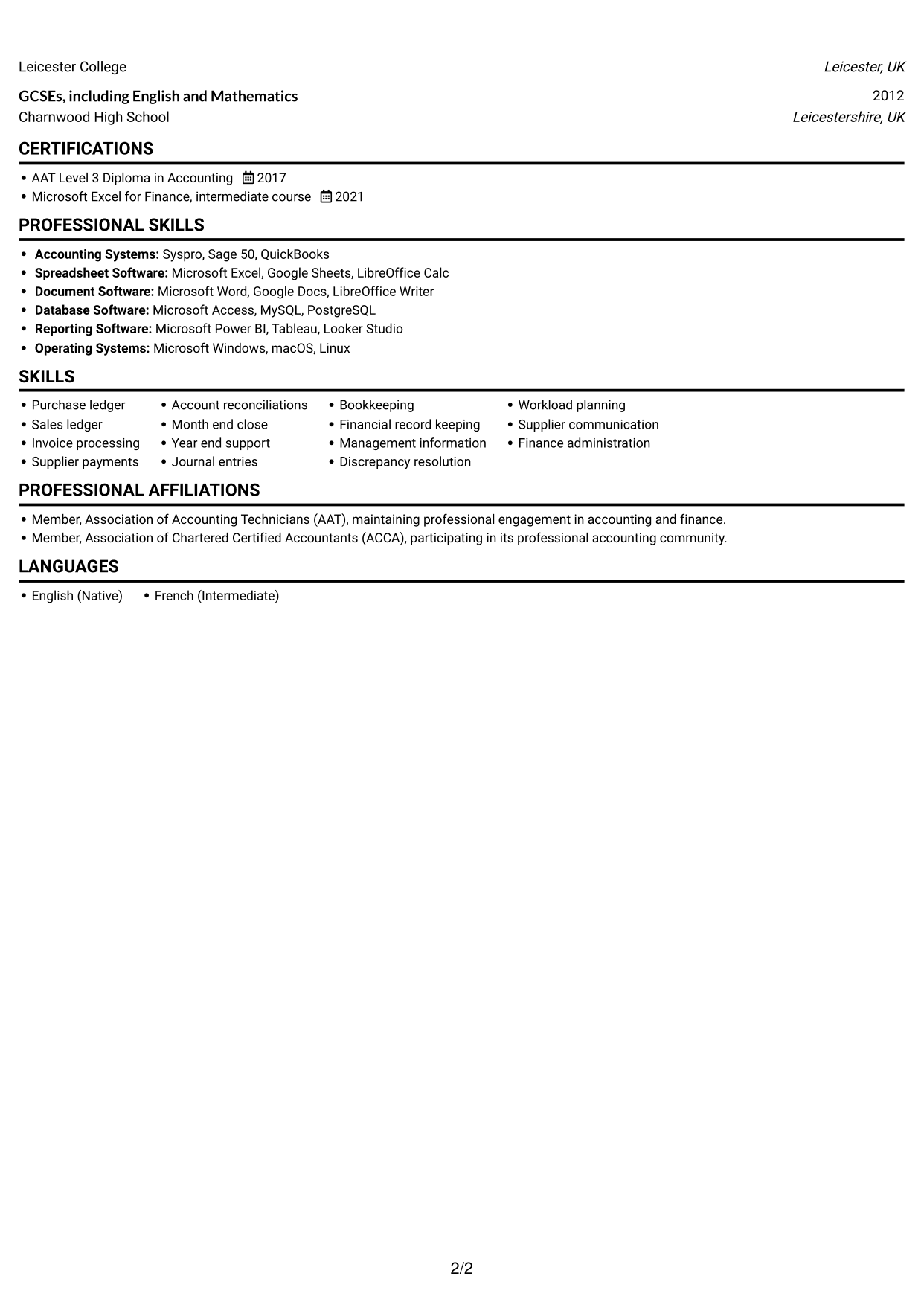 CV example — page 2