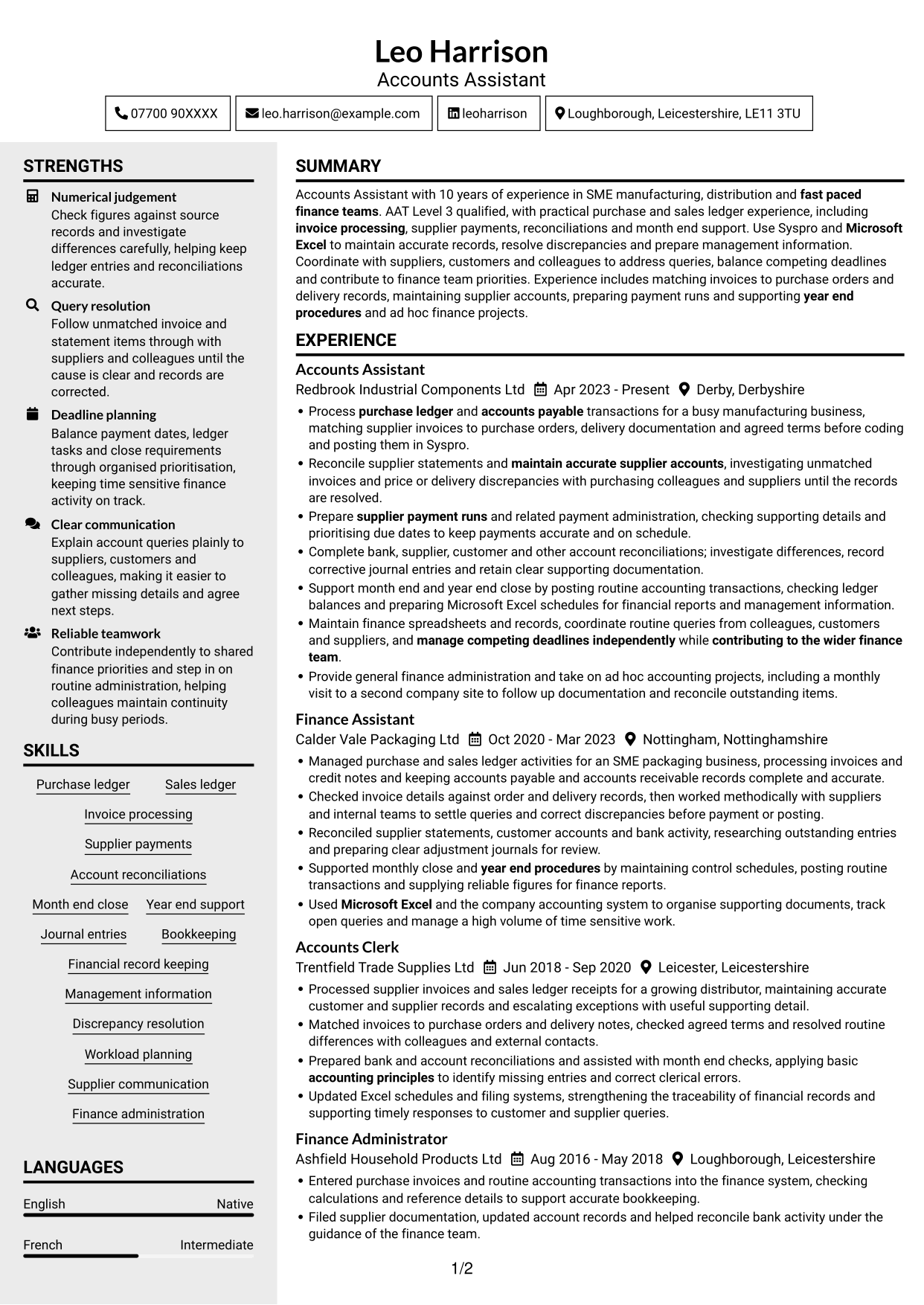 CV example — page 1