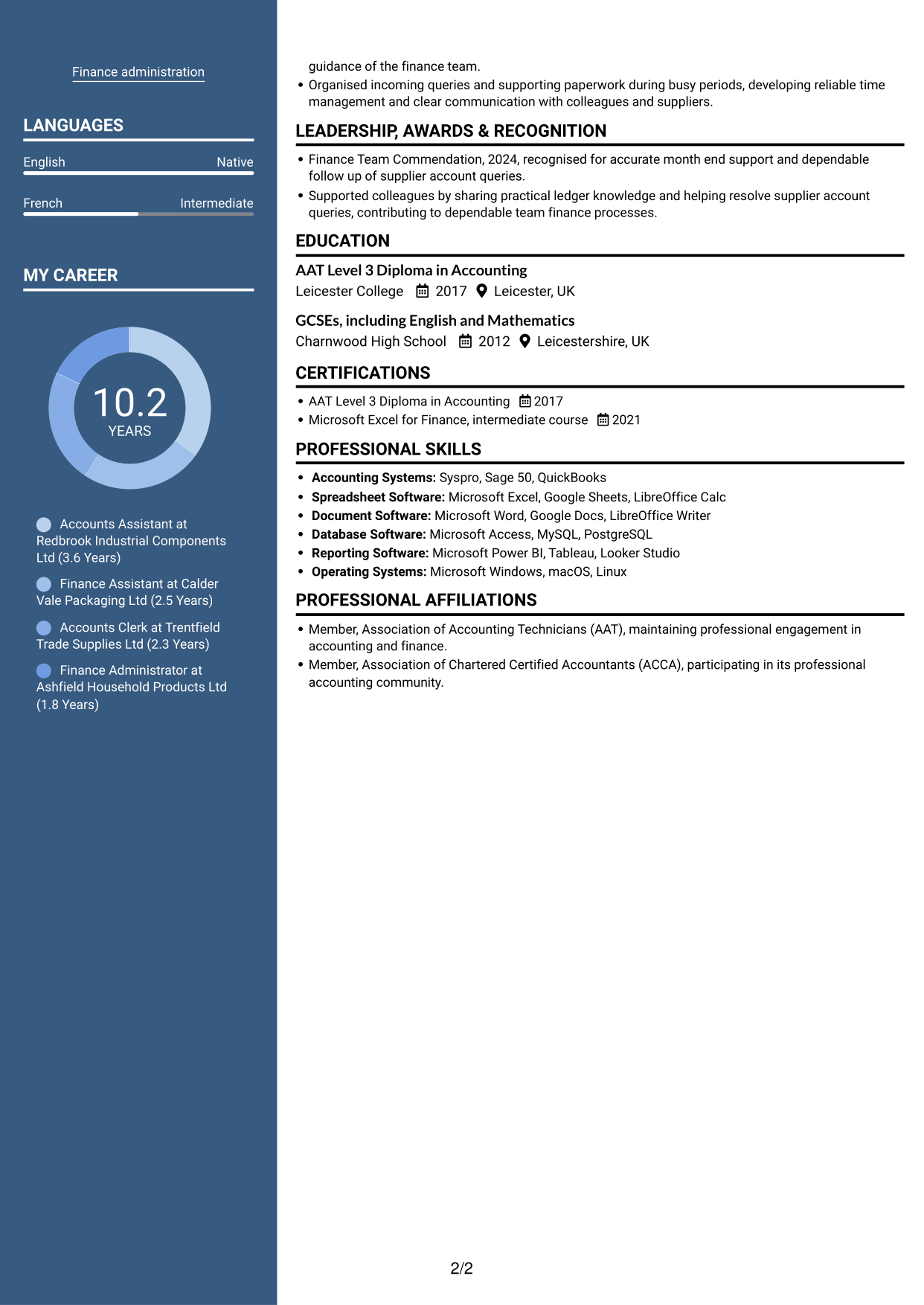 CV example — page 2