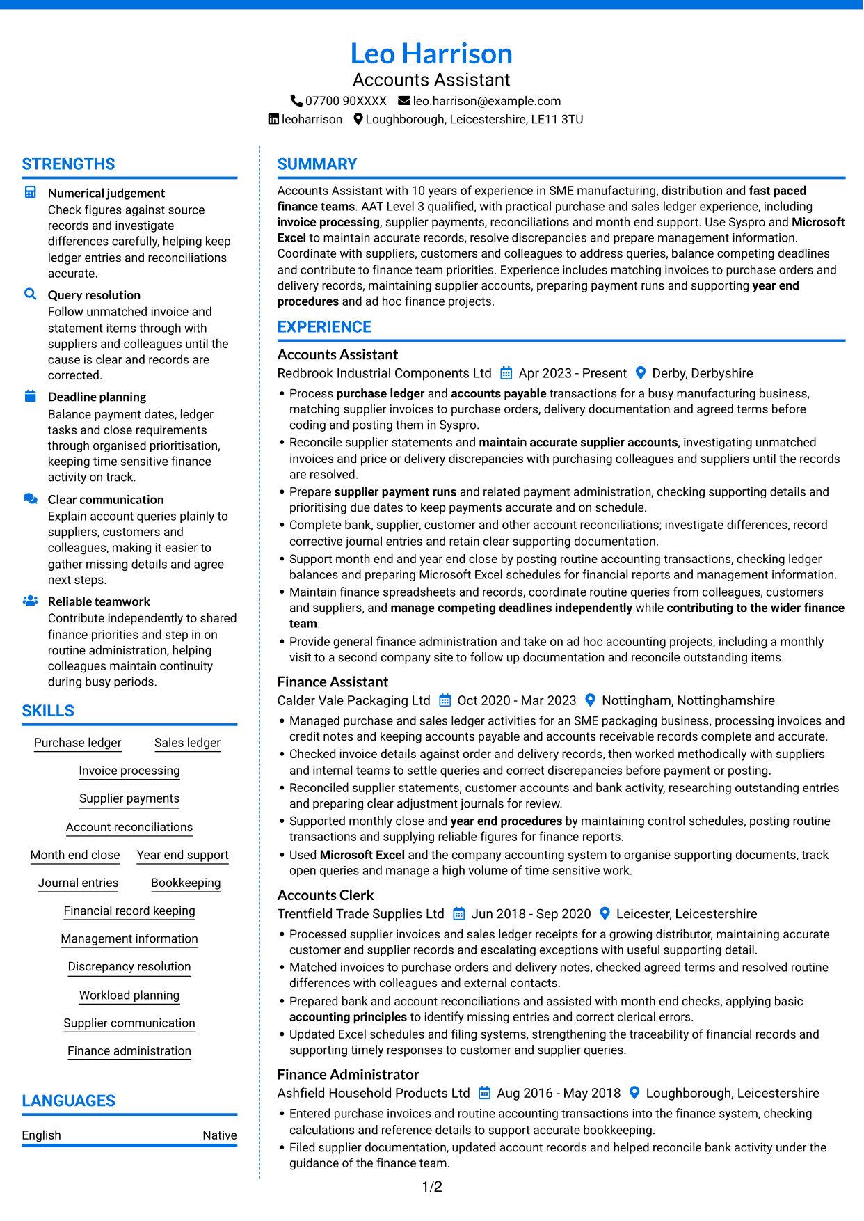 CV example — page 1