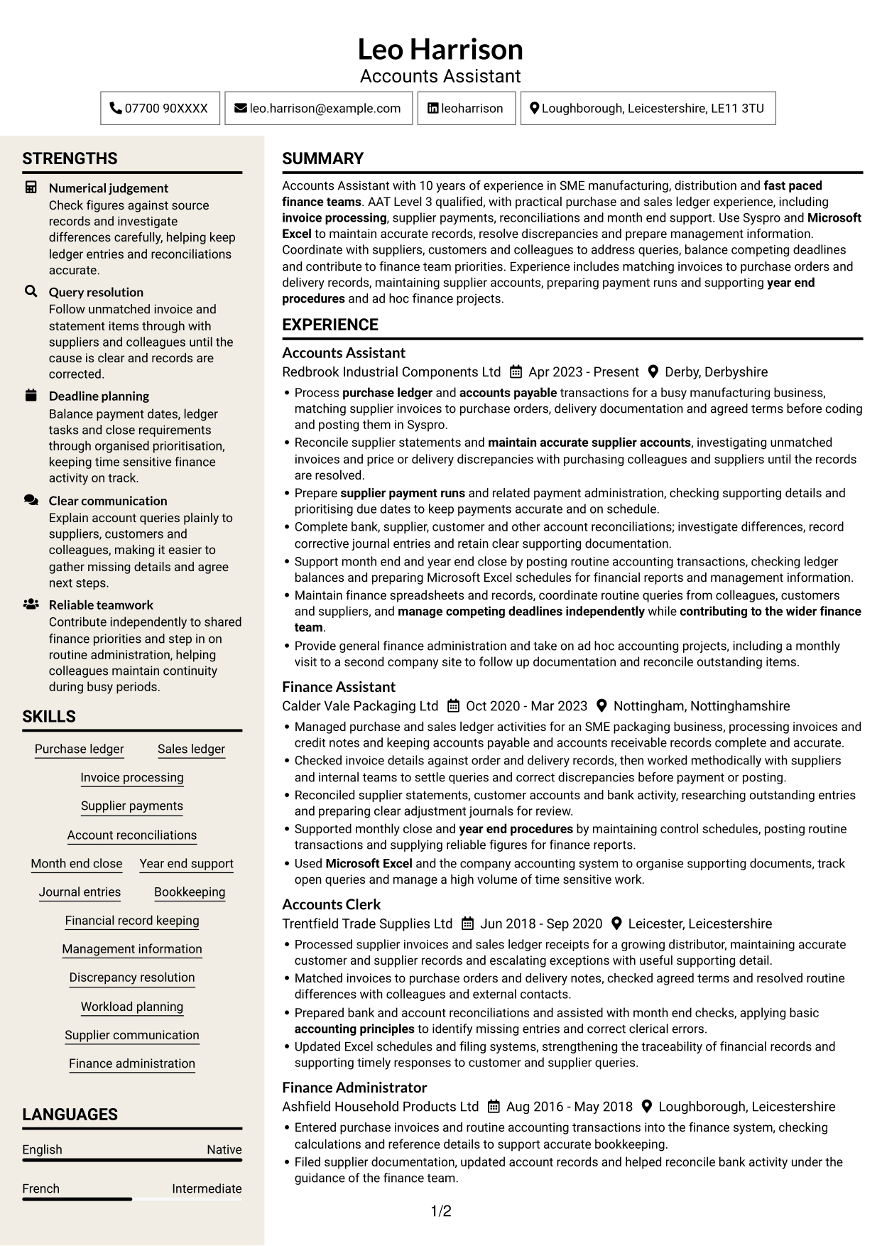 CV example — page 1