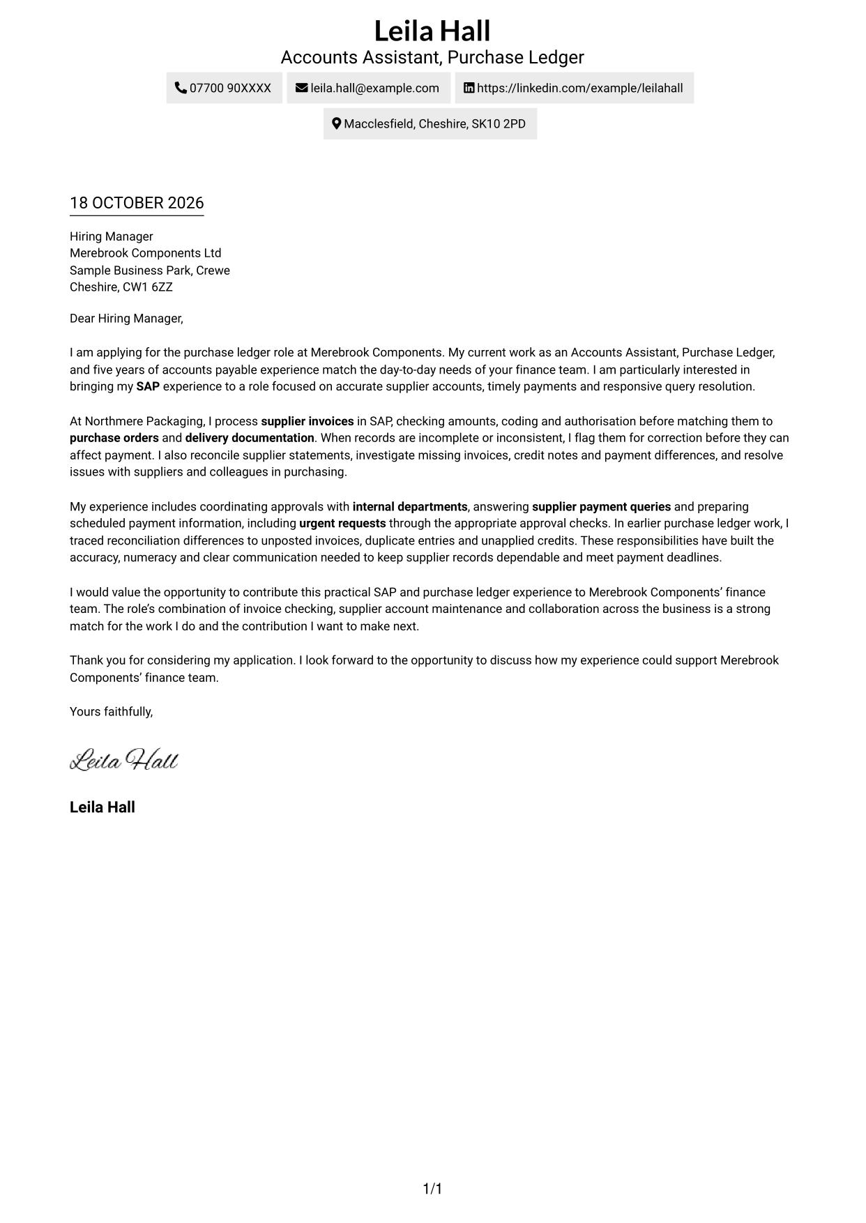 Cover letter example — page 1